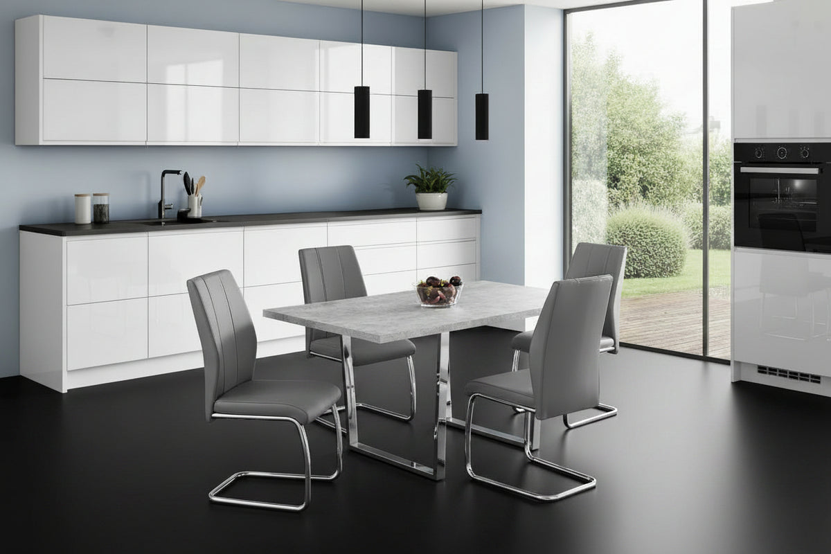 Dining Table 60"x36" Grey Cement Chrome Legs-Dining Chairs-DECOROLALA