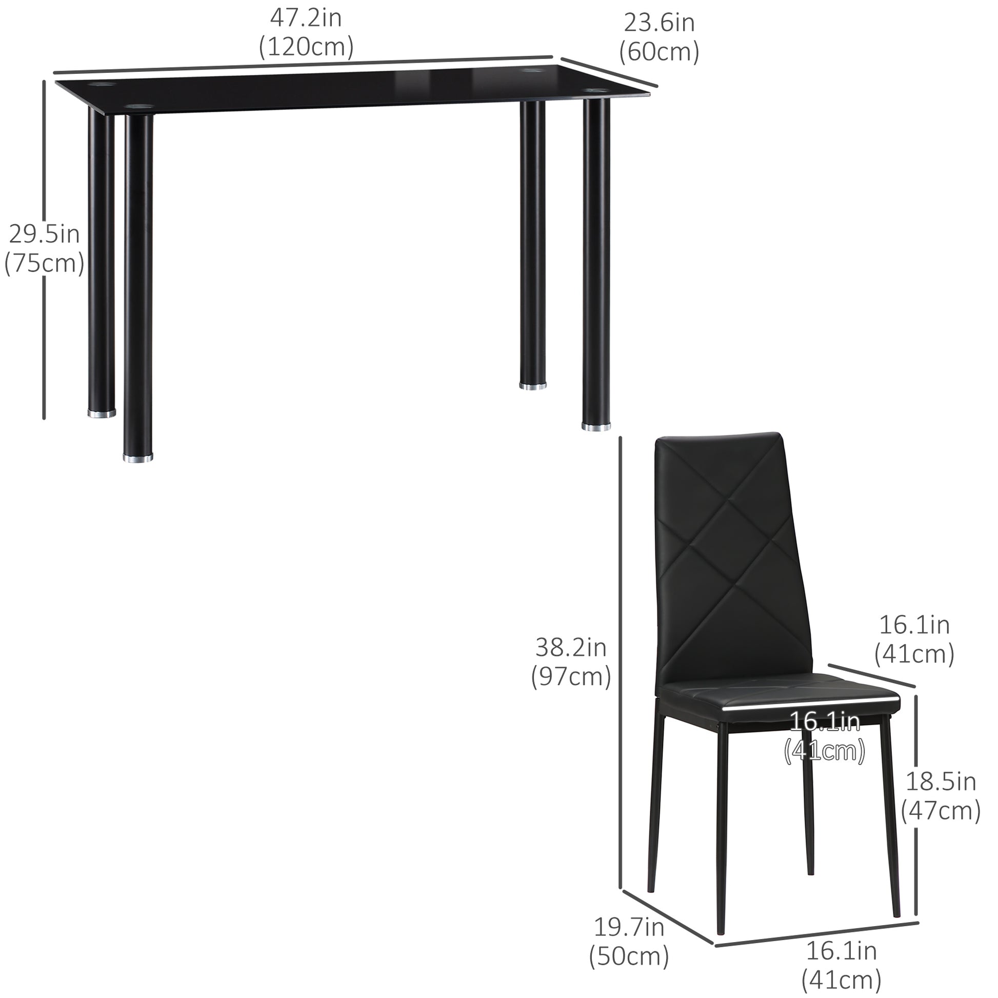 Dining Table Set 5-Piece Black Glass-DECOROLALA
