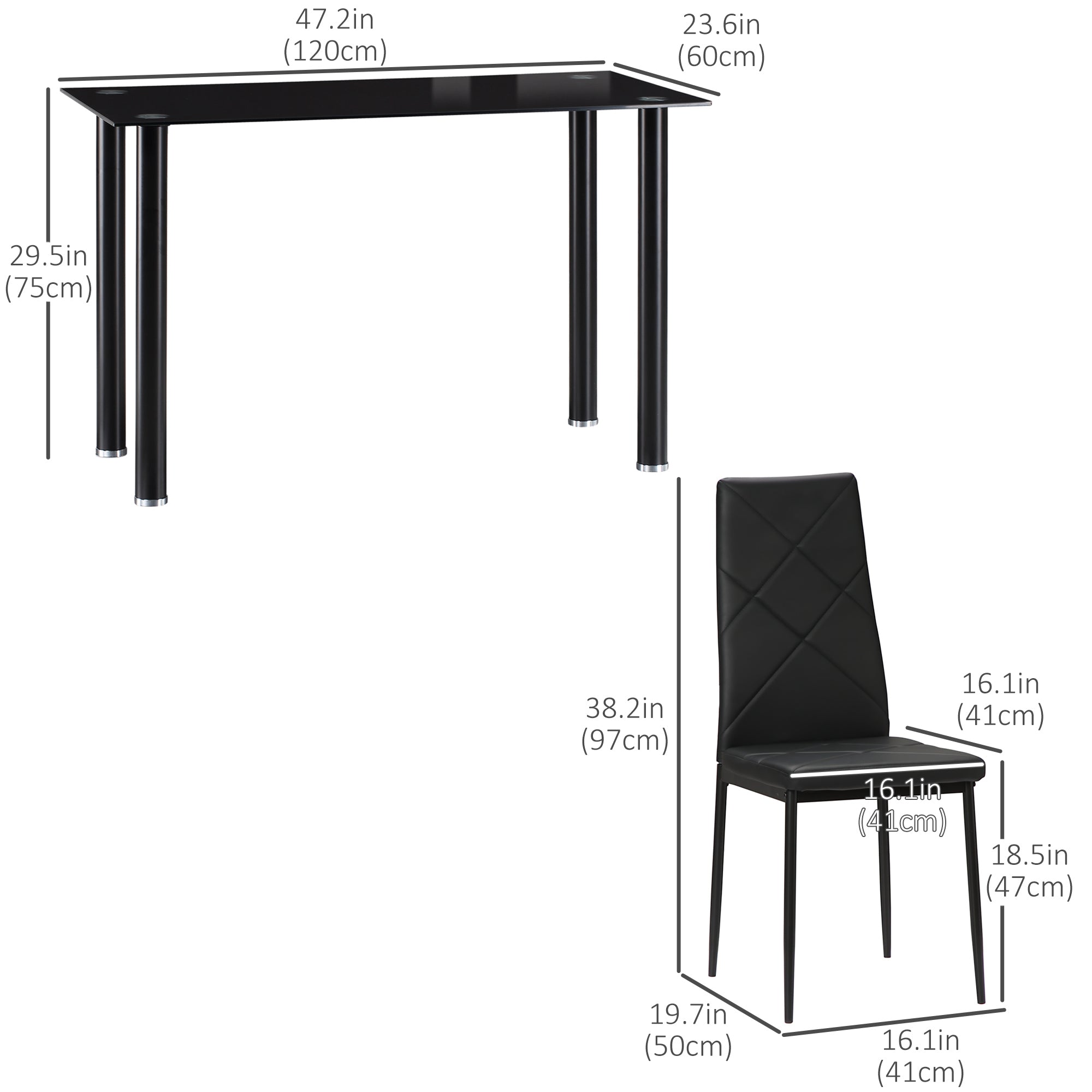 Dining Table Set 5-Piece Black Glass-DECOROLALA
