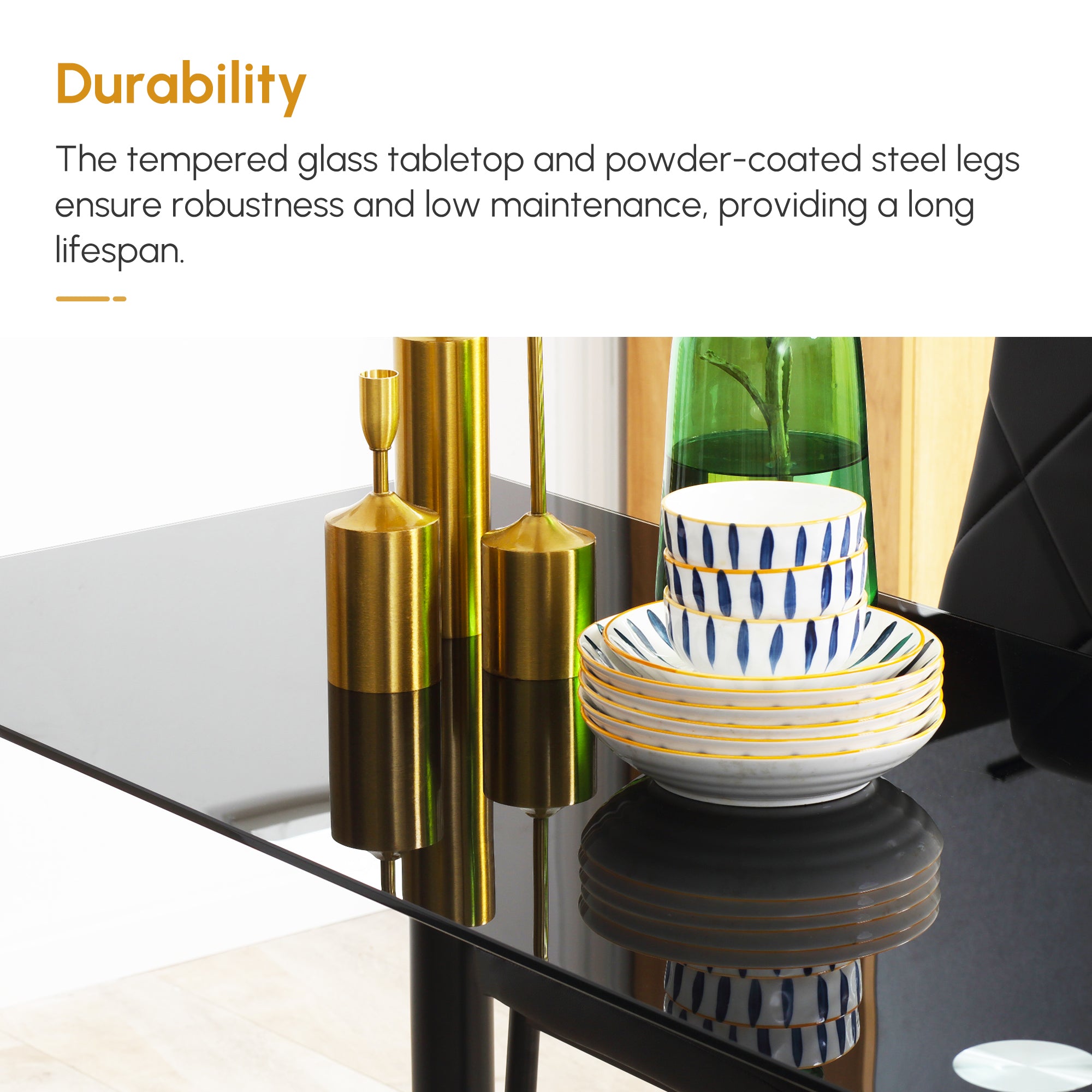 Dining Table Set 5-Piece Black Glass-DECOROLALA