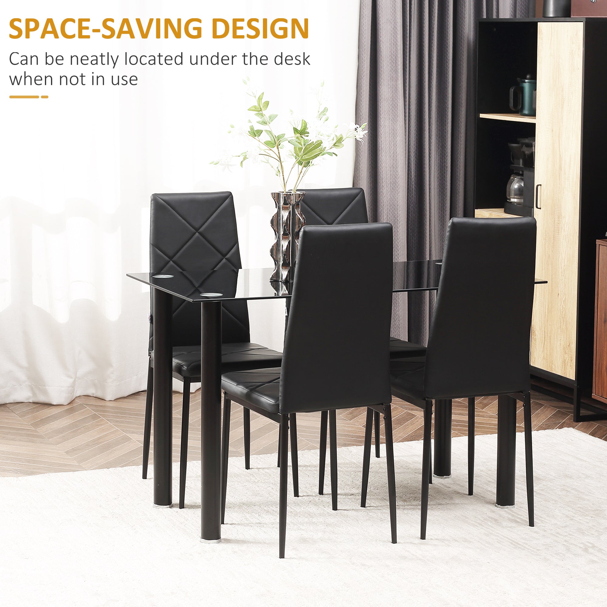 Dining Table Set 5-Piece Black Glass-DECOROLALA