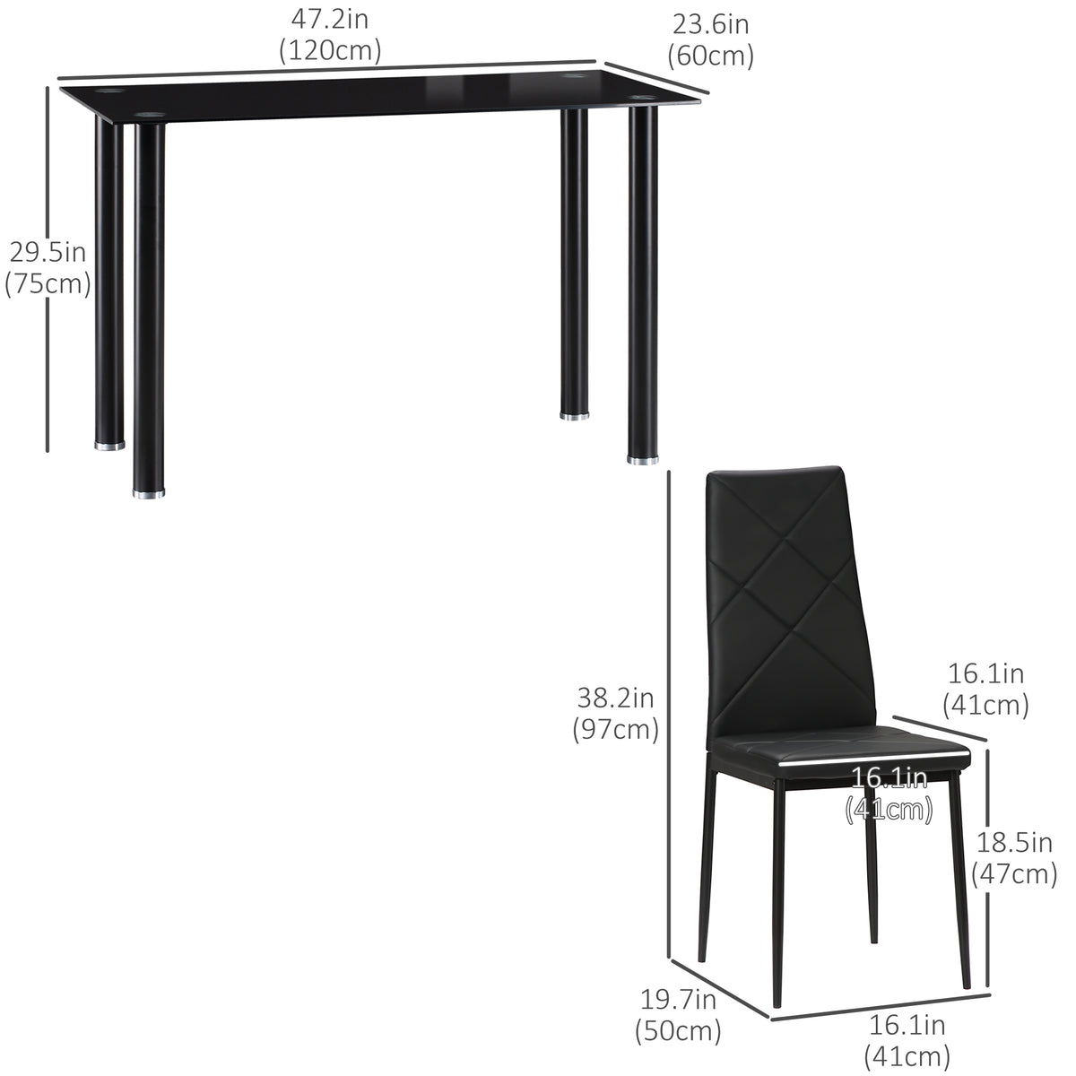 Dining Table Set 5-Piece Black Glass-Dining Room Sets-DECOROLALA