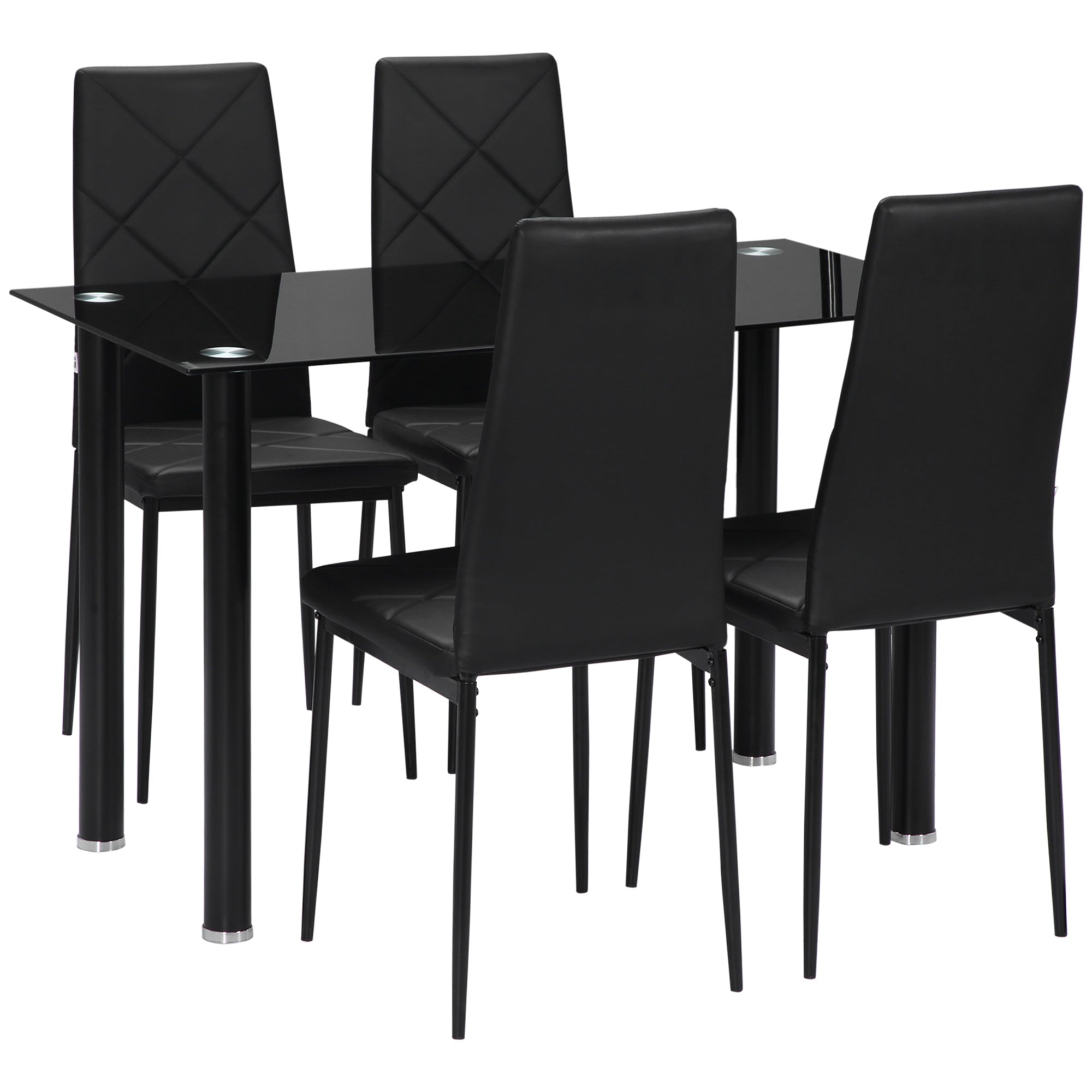 Dining Table Set 5-Piece Black Glass-DECOROLALA