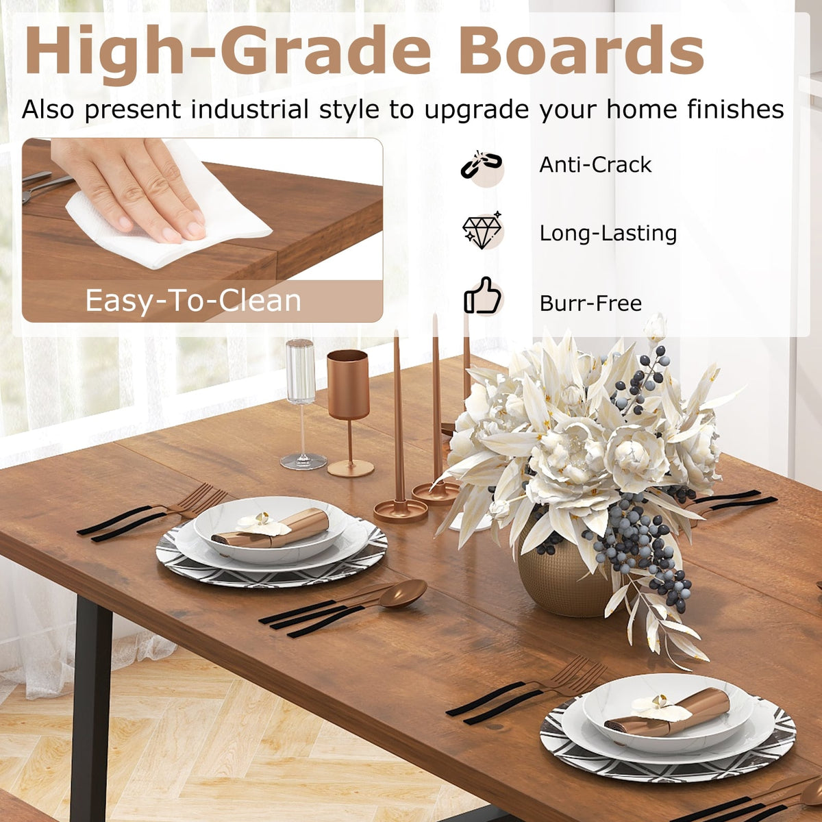 Dining Table Set for 5-7 with 2-Bottle Wine Rack and Condiment Holder-Dining Room Sets-DECOROLALA