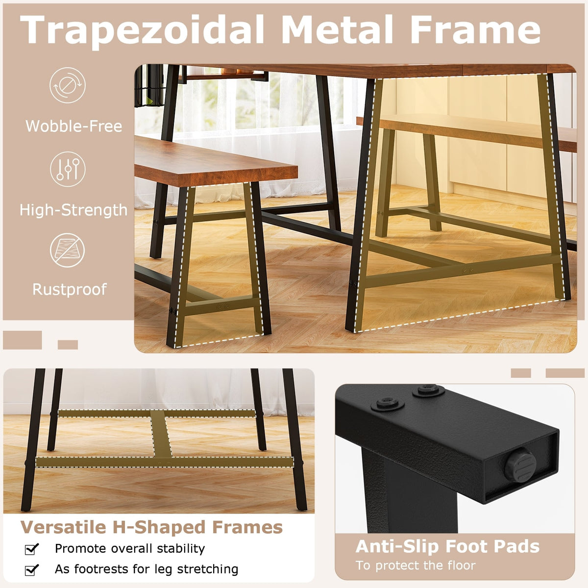Dining Table Set for 5-7 with 2-Bottle Wine Rack and Condiment Holder-Dining Room Sets-DECOROLALA