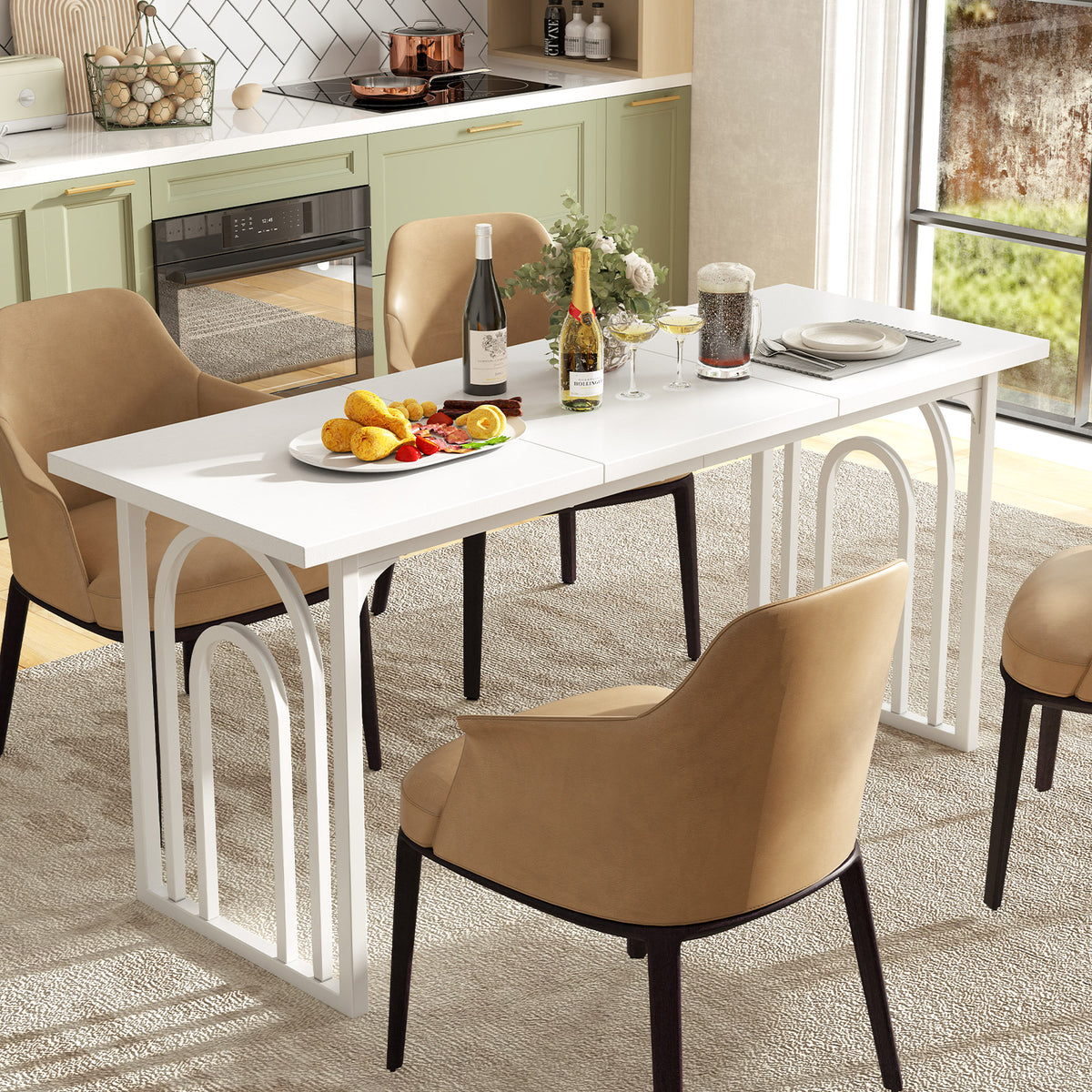 Dining Table for 6-8 People 63 Inch Rectangular Farmhouse Kitchen Table-White-Dining Tables-DECOROLALA