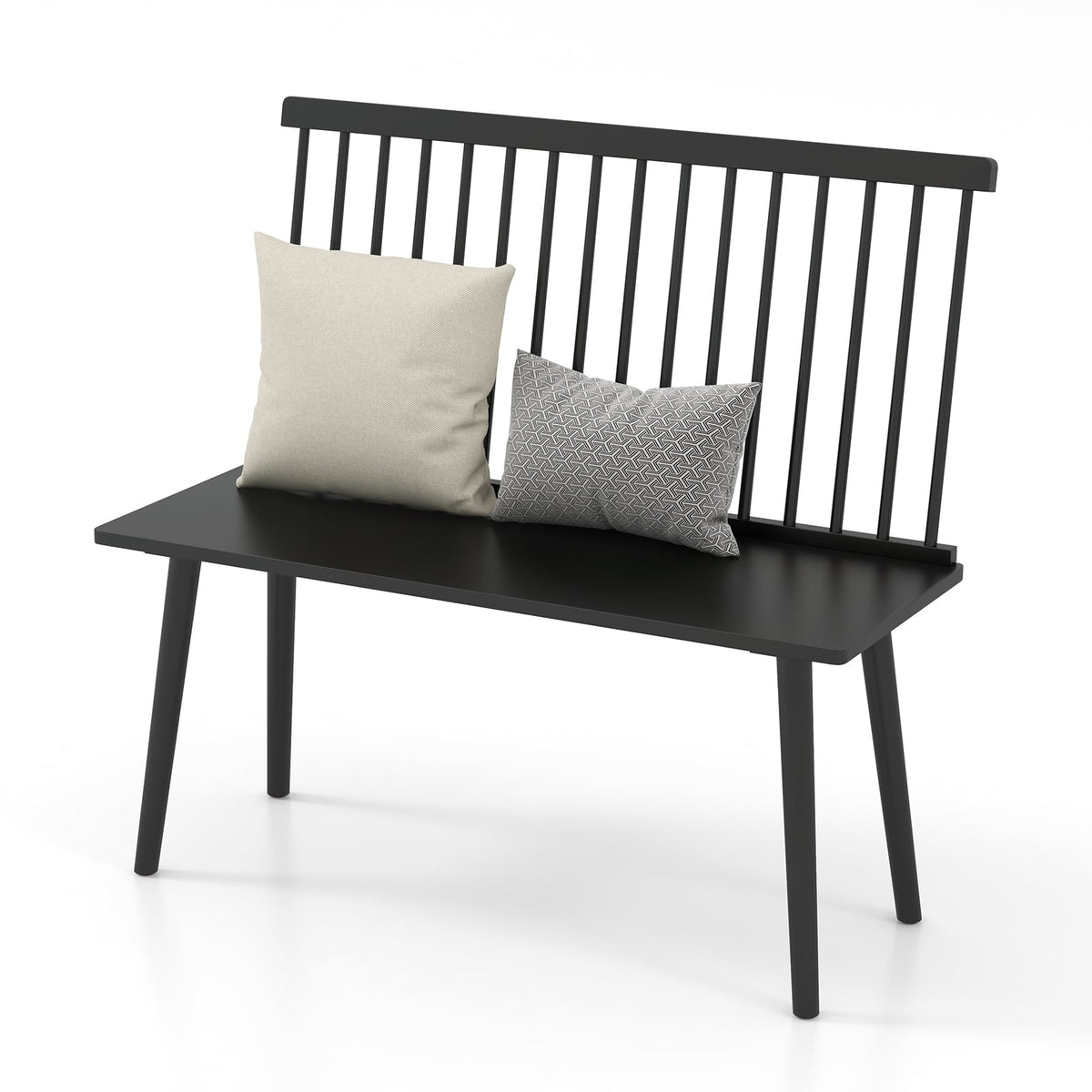 Dining Windsor Bench with Spindle Back and Anti-Slip Foot Pads-Black-Dining Chairs-DECOROLALA