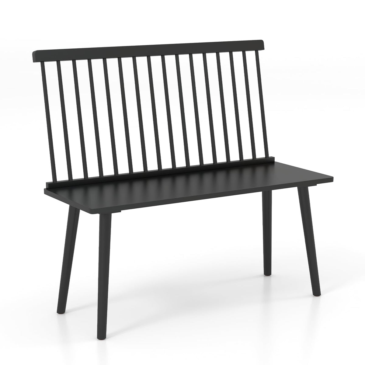 Dining Windsor Bench with Spindle Back and Anti-Slip Foot Pads-Black-Dining Chairs-DECOROLALA