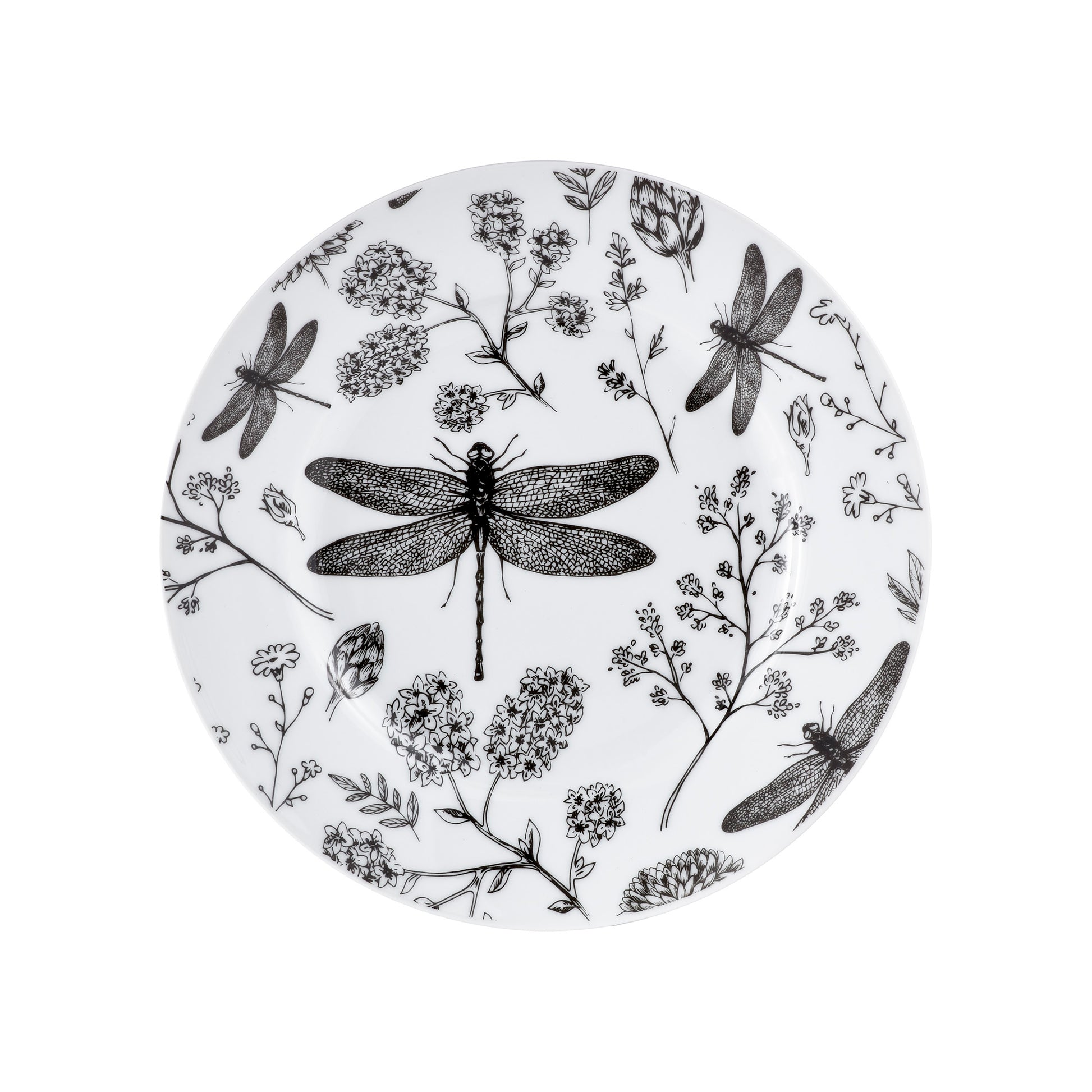 Dinnerware Set 16pc Porcelain Dragonfly Black White-Dinnerware-DECOROLALA