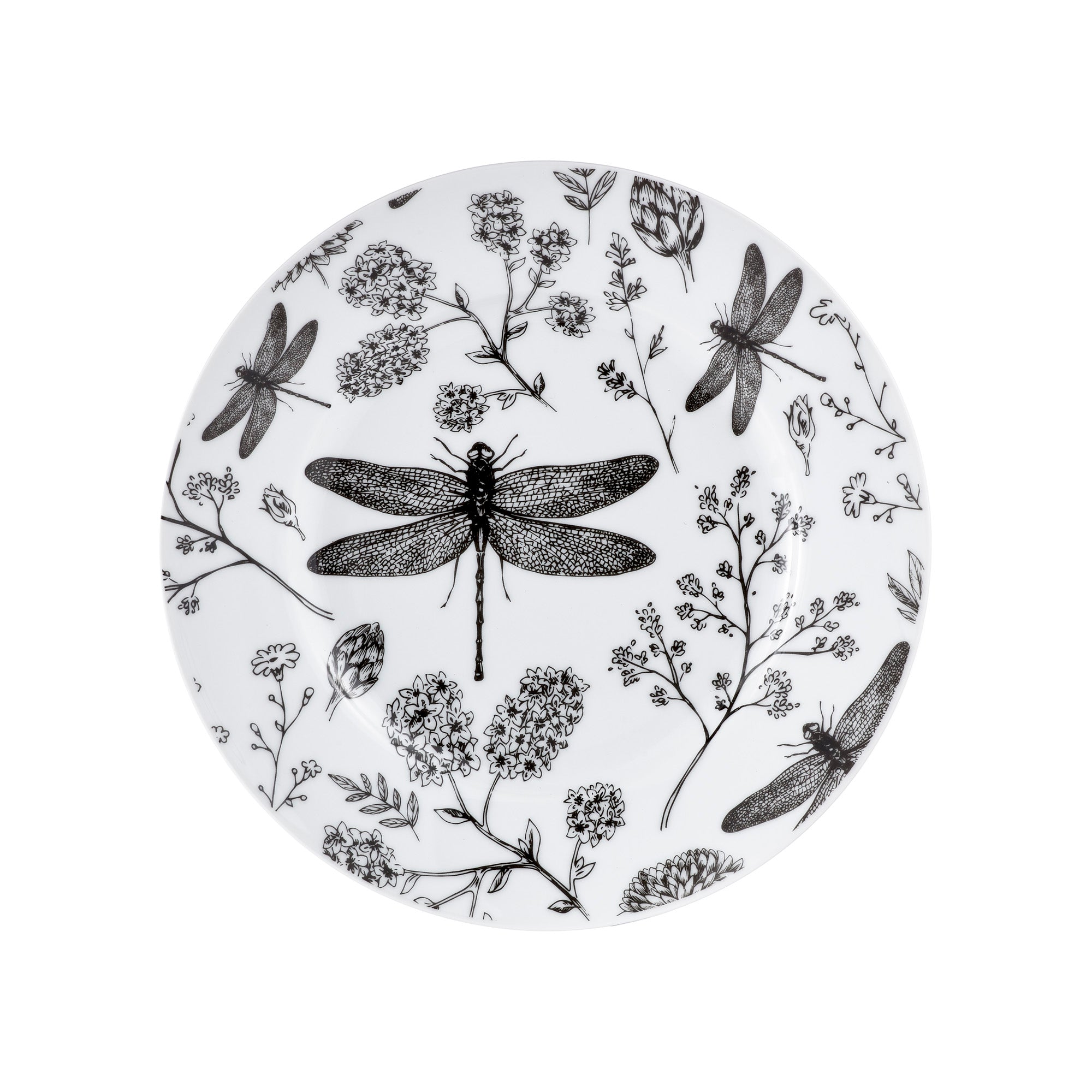 Dinnerware Set 16pc Porcelain Dragonfly Black White-Dinnerware-DECOROLALA
