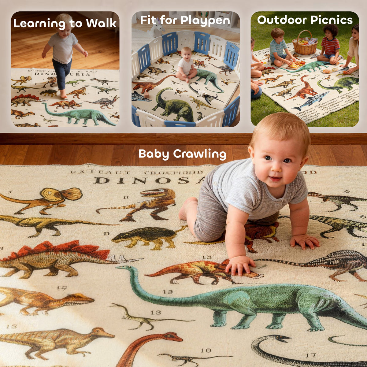 Large Play Mat 79" x 59", Crawling Mat for Toddlers, Living Room and Bedroom with Dinosaur Pattern-Toys & Games > Baby & Toddler Toys > Kids Gym & Playmats-DECOROLALA