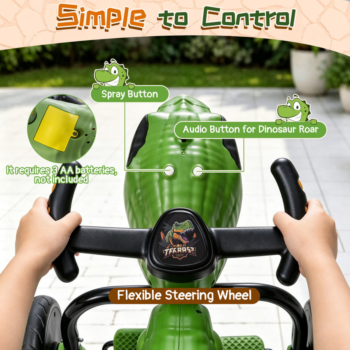 Dinosaur Drift Tricycle with Lights and Spray and 360-Degree Spin Mode