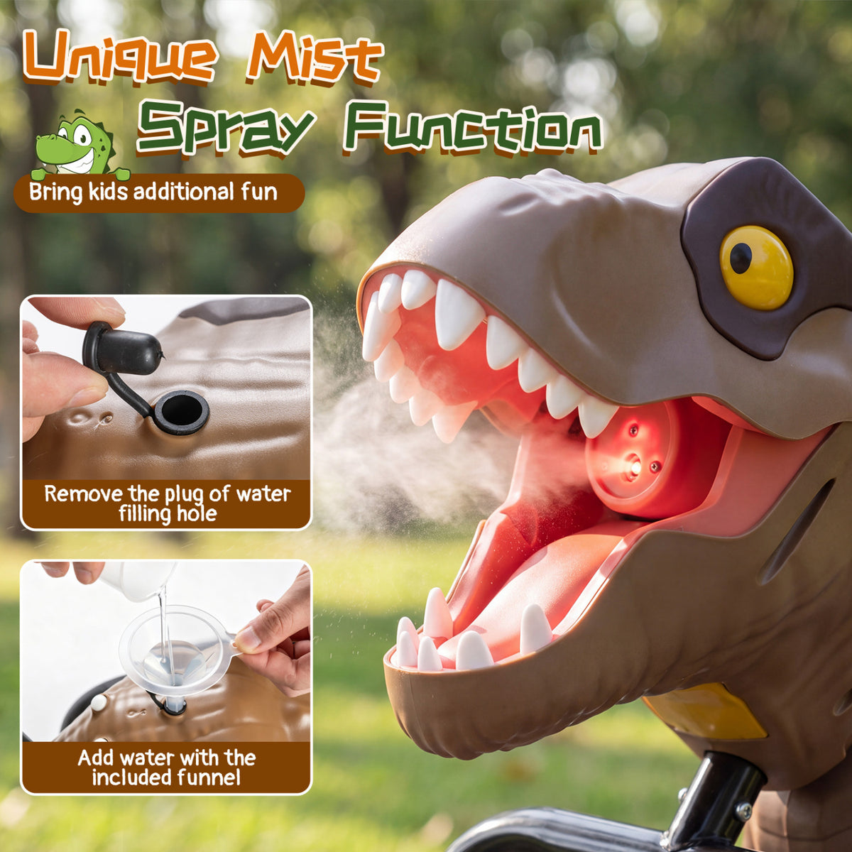 Dinosaur Drift Tricycle with Lights and Spray and 360-Degree Spin Mode