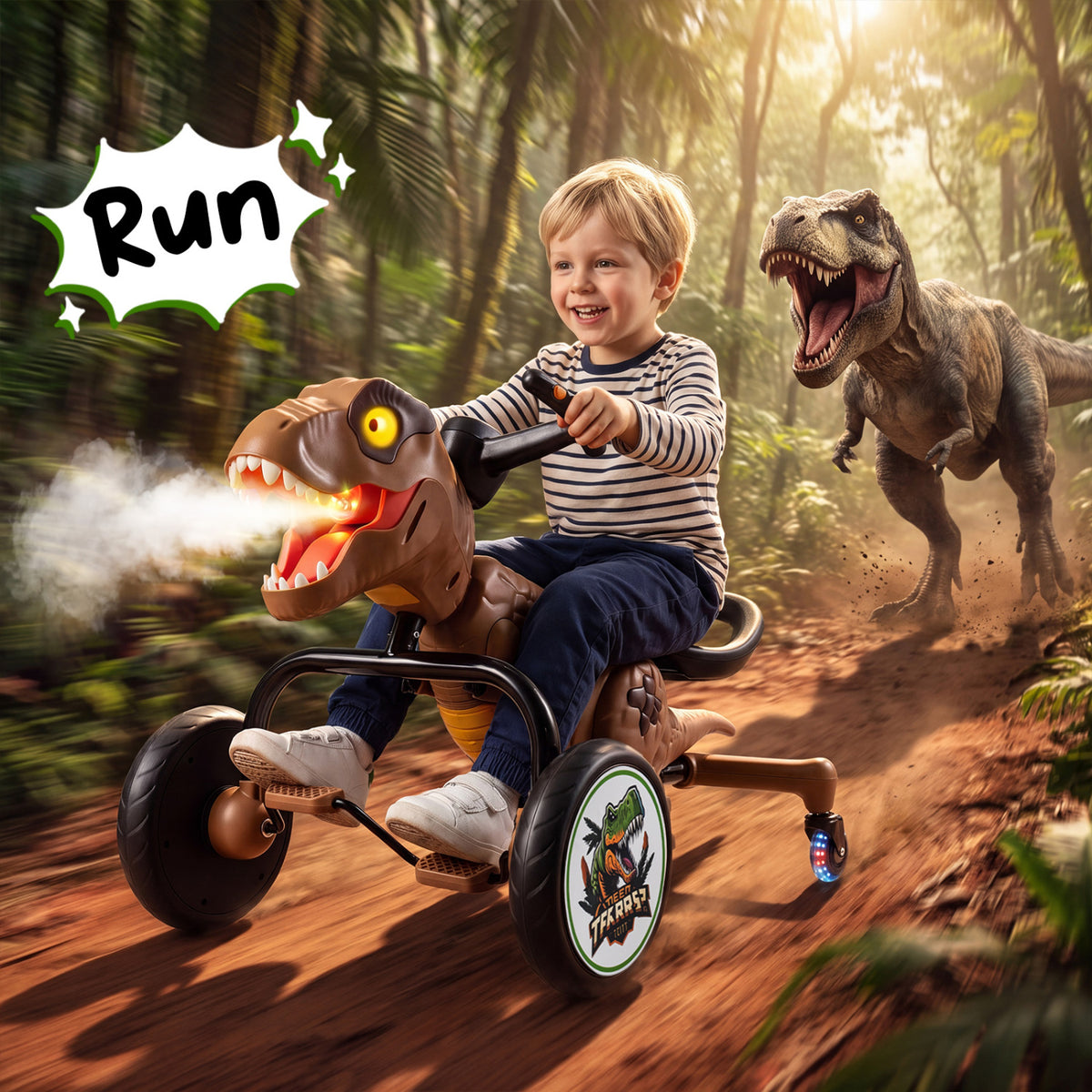 Dinosaur Drift Tricycle with Lights and Spray and 360-Degree Spin Mode