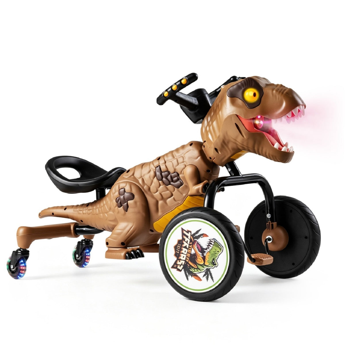 Tricycle drift dinosaure pour enfants avec lumières, pulvérisateur et rotation à 360°