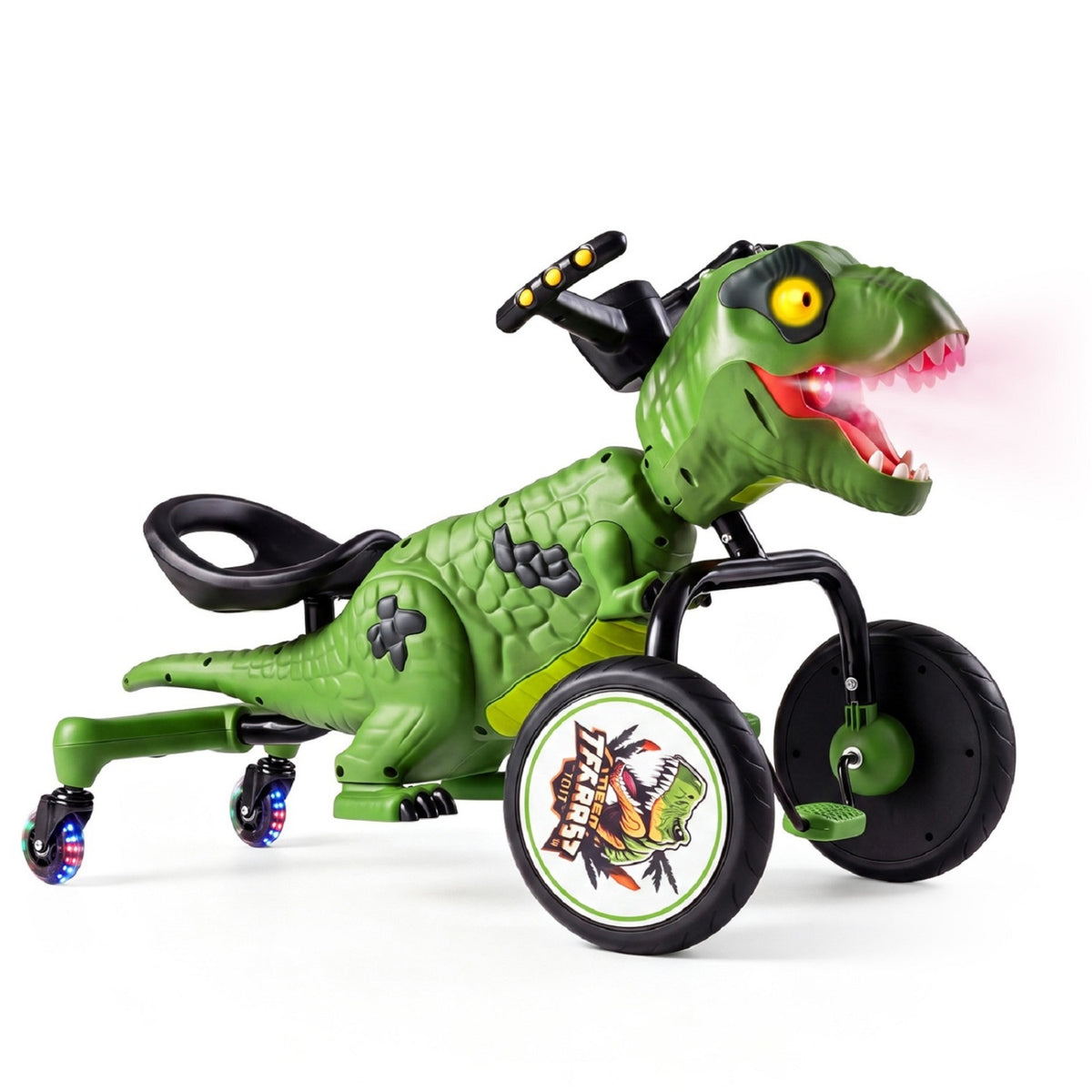 Tricycle drift dinosaure pour enfants avec lumières, pulvérisateur et rotation à 360°