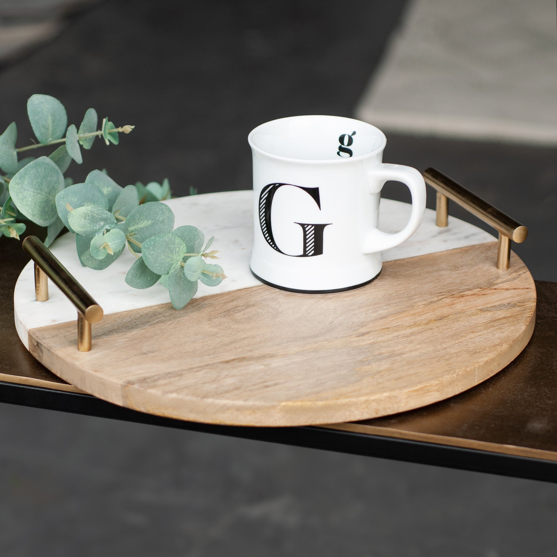 Dinova Indoor Mango Wood Tray, Antique Brass-Tray-DECOROLALA