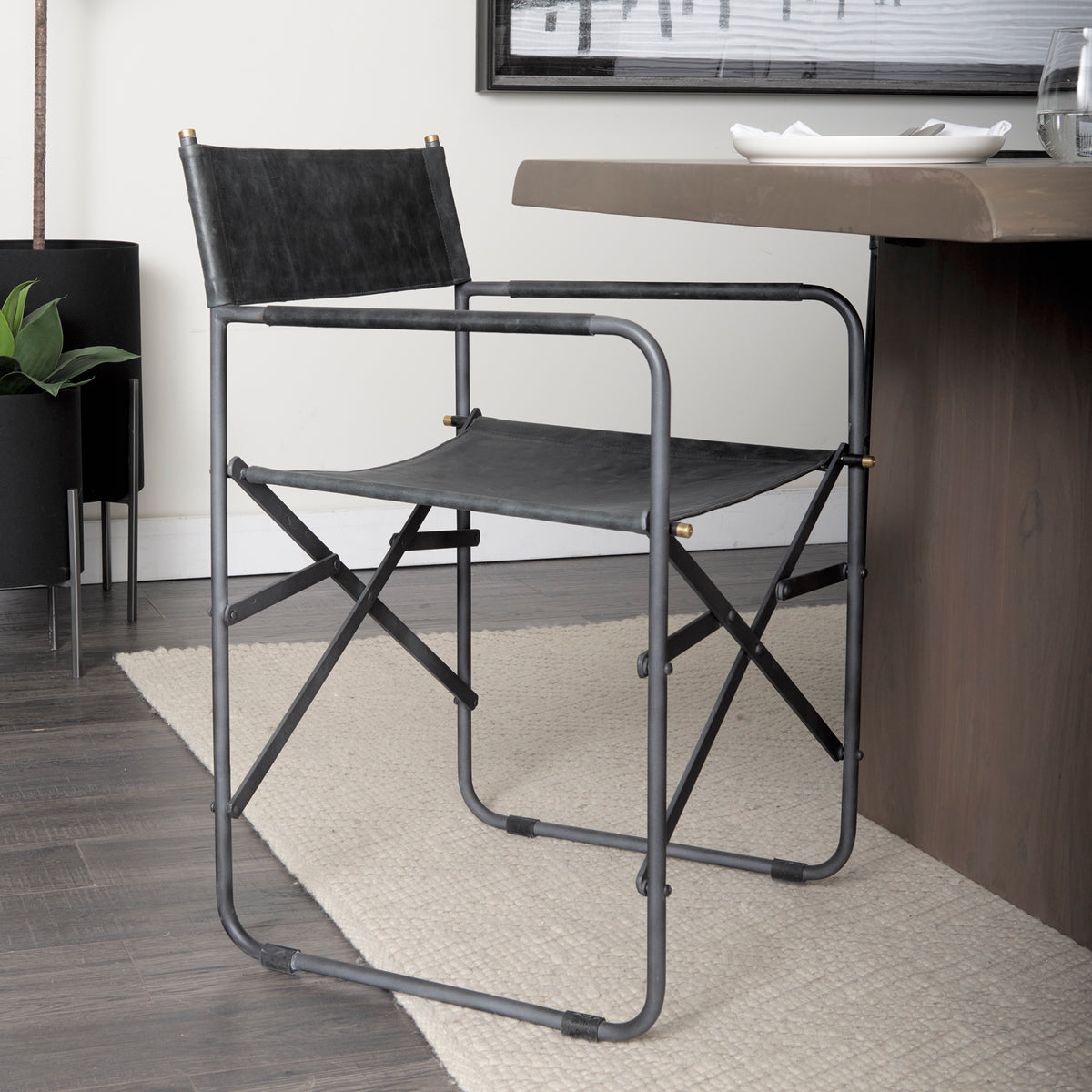 Direttore Curved Back Dining Side Chair - Black Leather-Dining Chairs-DECOROLALA