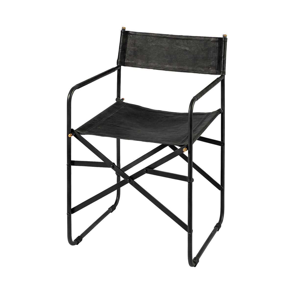 Direttore Curved Back Dining Side Chair | Black Leather w/ Black Iron-Dining Chairs-DECOROLALA