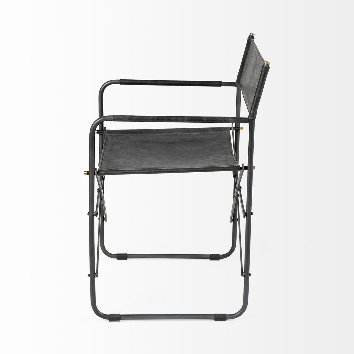 Direttore Curved Back Dining Side Chair | Black Leather w/ Black Iron-Dining Chairs-DECOROLALA