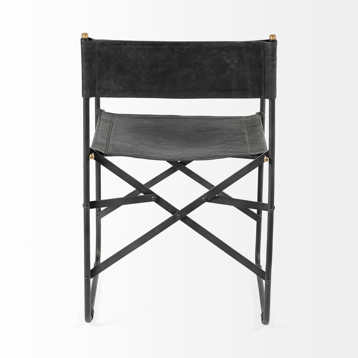 Direttore Curved Back Dining Side Chair | Black Leather w/ Black Iron-Dining Chairs-DECOROLALA