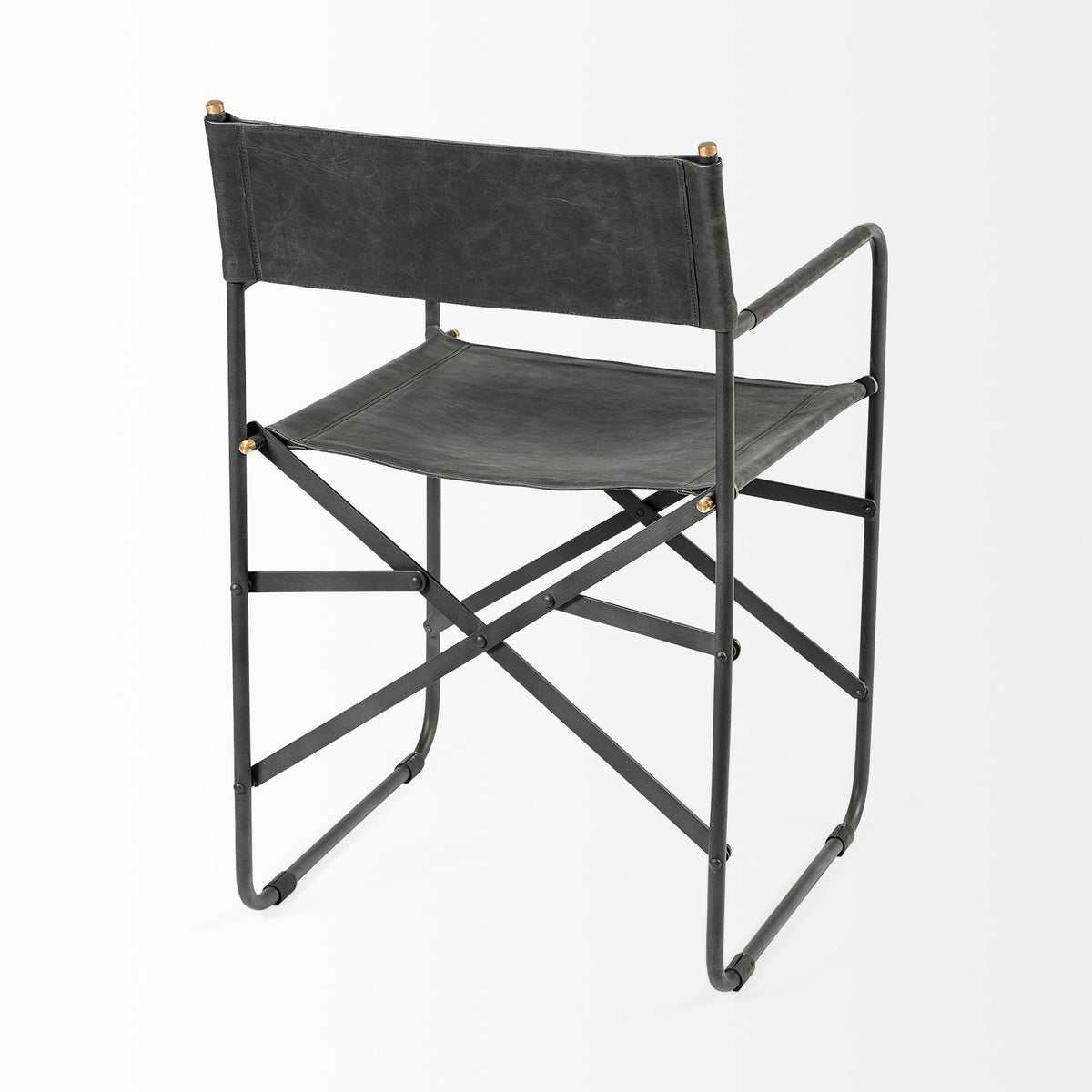 Direttore Curved Back Dining Side Chair | Black Leather w/ Black Iron-Dining Chairs-DECOROLALA