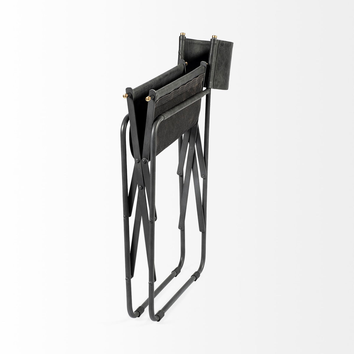 Direttore Curved Back Dining Side Chair | Black Leather w/ Black Iron-Dining Chairs-DECOROLALA