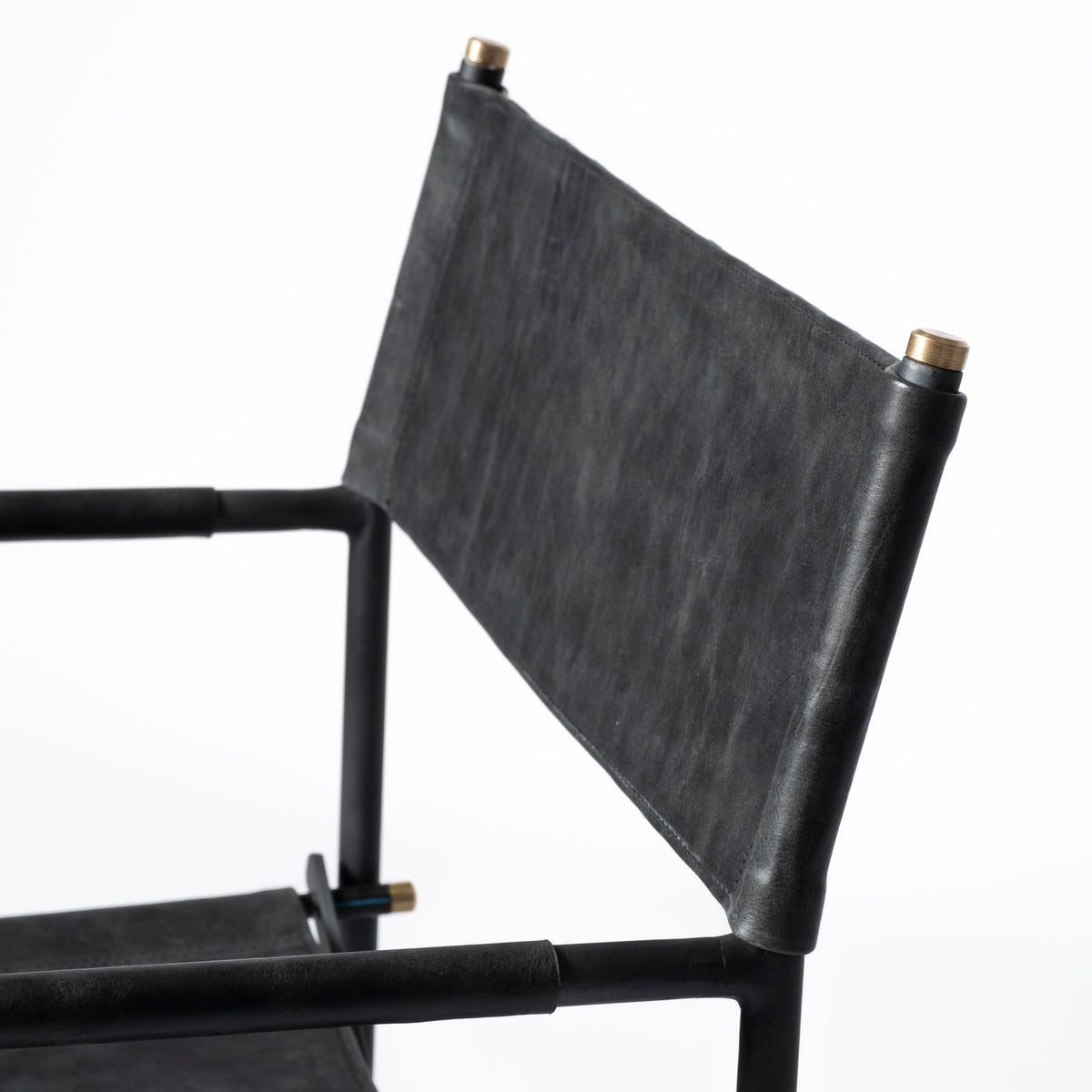 Direttore Curved Back Dining Side Chair | Black Leather w/ Black Iron-Dining Chairs-DECOROLALA