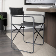 Direttore Curved Back Dining Side Chair | Black Leather w/ Black Iron-Dining Chairs-DECOROLALA