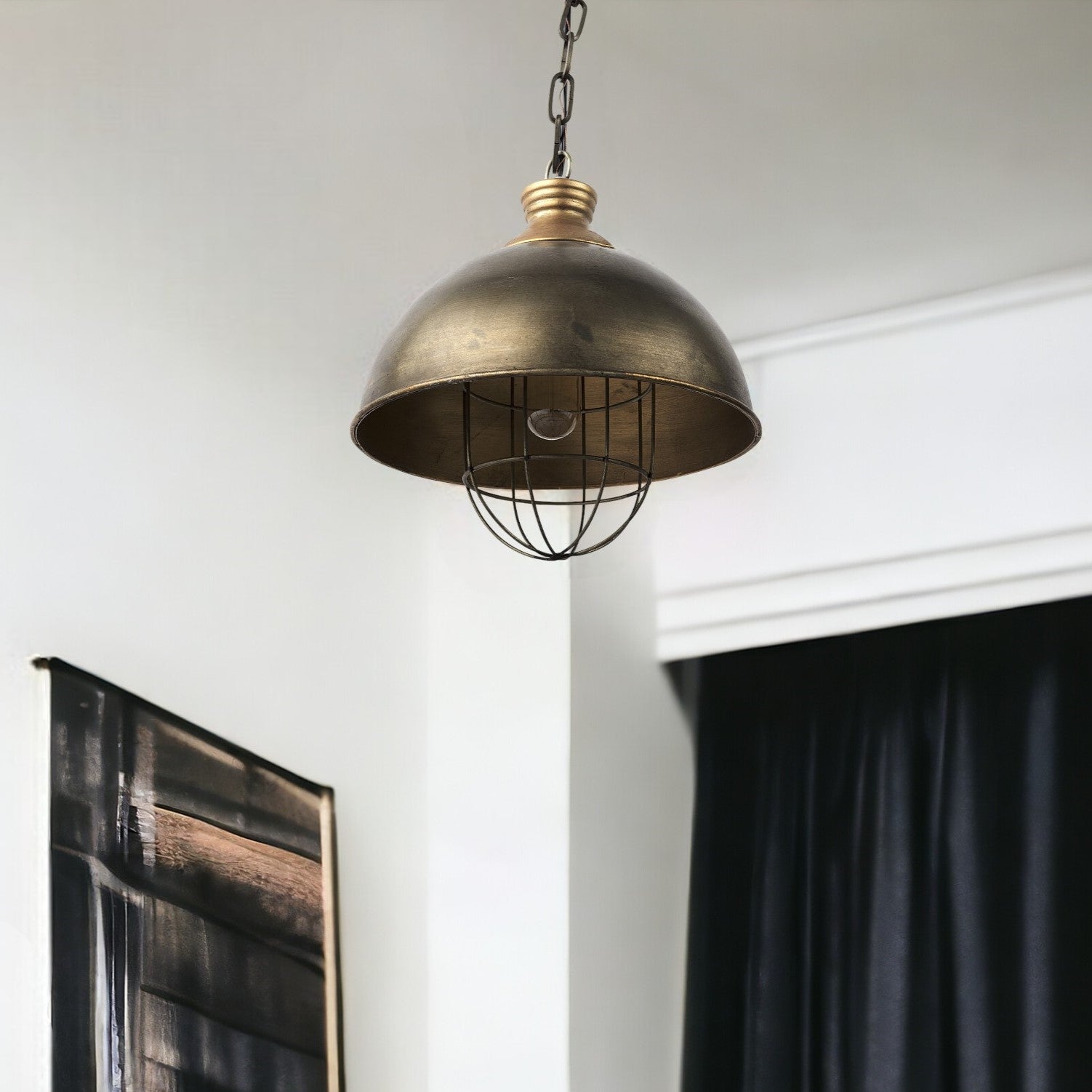 Distressed Bronze Metal Dome Hanging Light-Chandeliers-DECOROLALA