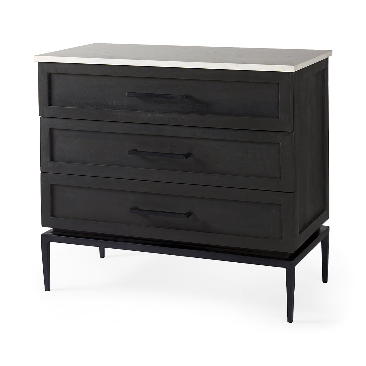 Divina Accent Cabinet - Black-Brown Wood White Marble Top-Accent Cabinets & Chests-DECOROLALA