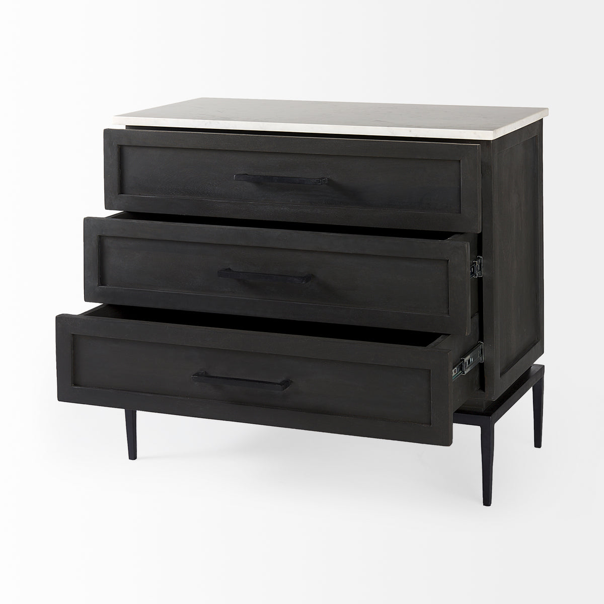 Divina Accent Cabinet - Black-Brown Wood White Marble Top-Accent Cabinets & Chests-DECOROLALA