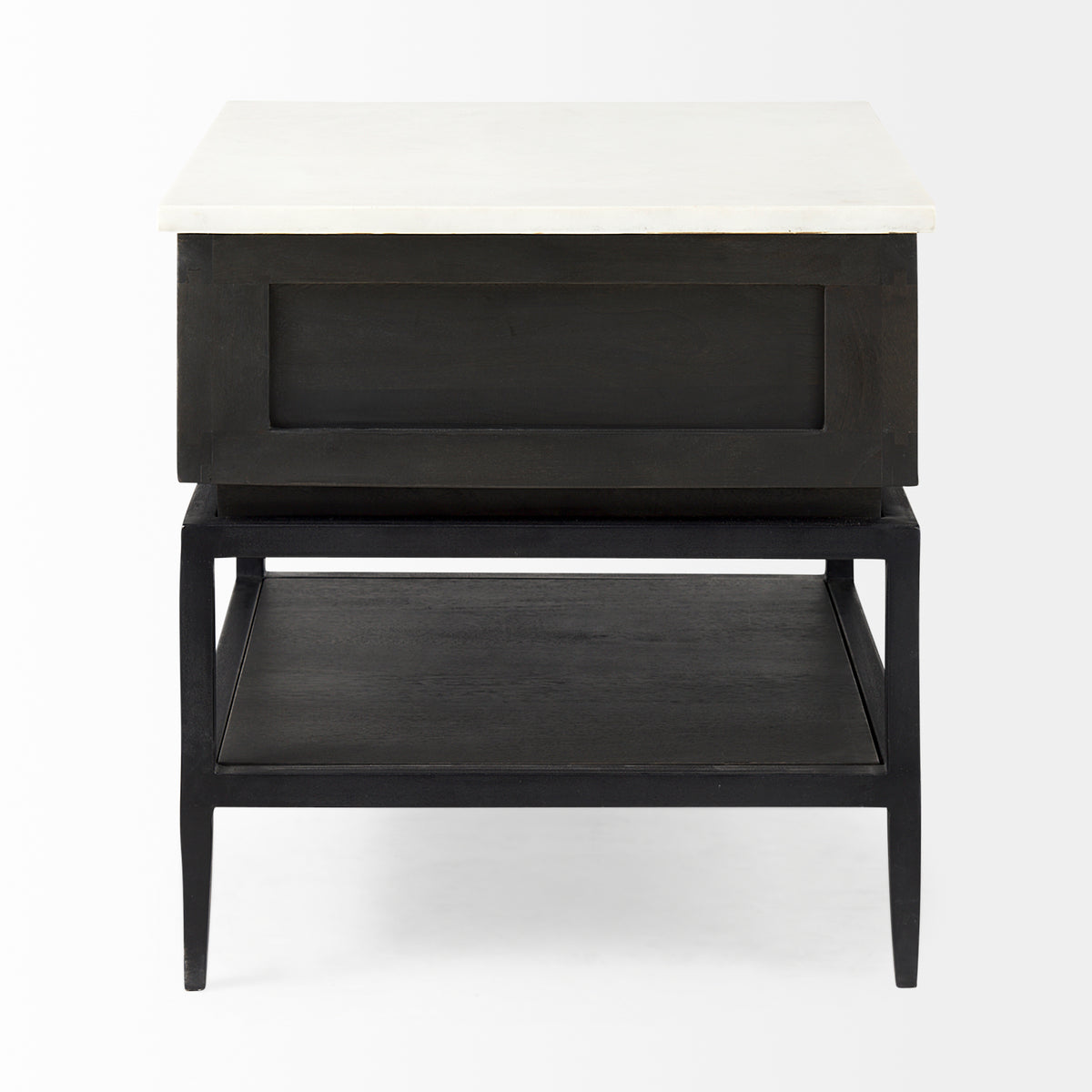 Divina Black-Brown Wood w/ White Marble Top and Black Metal Base 1 Drawer Side Table-End and Side Tables-DECOROLALA