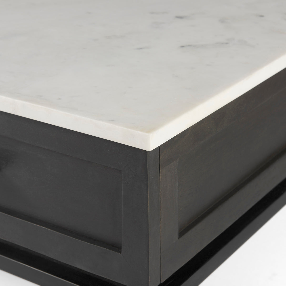 Divina Black-Brown Wood w/ White Marble Top and Black Metal Base 1 Drawer Side Table-End and Side Tables-DECOROLALA