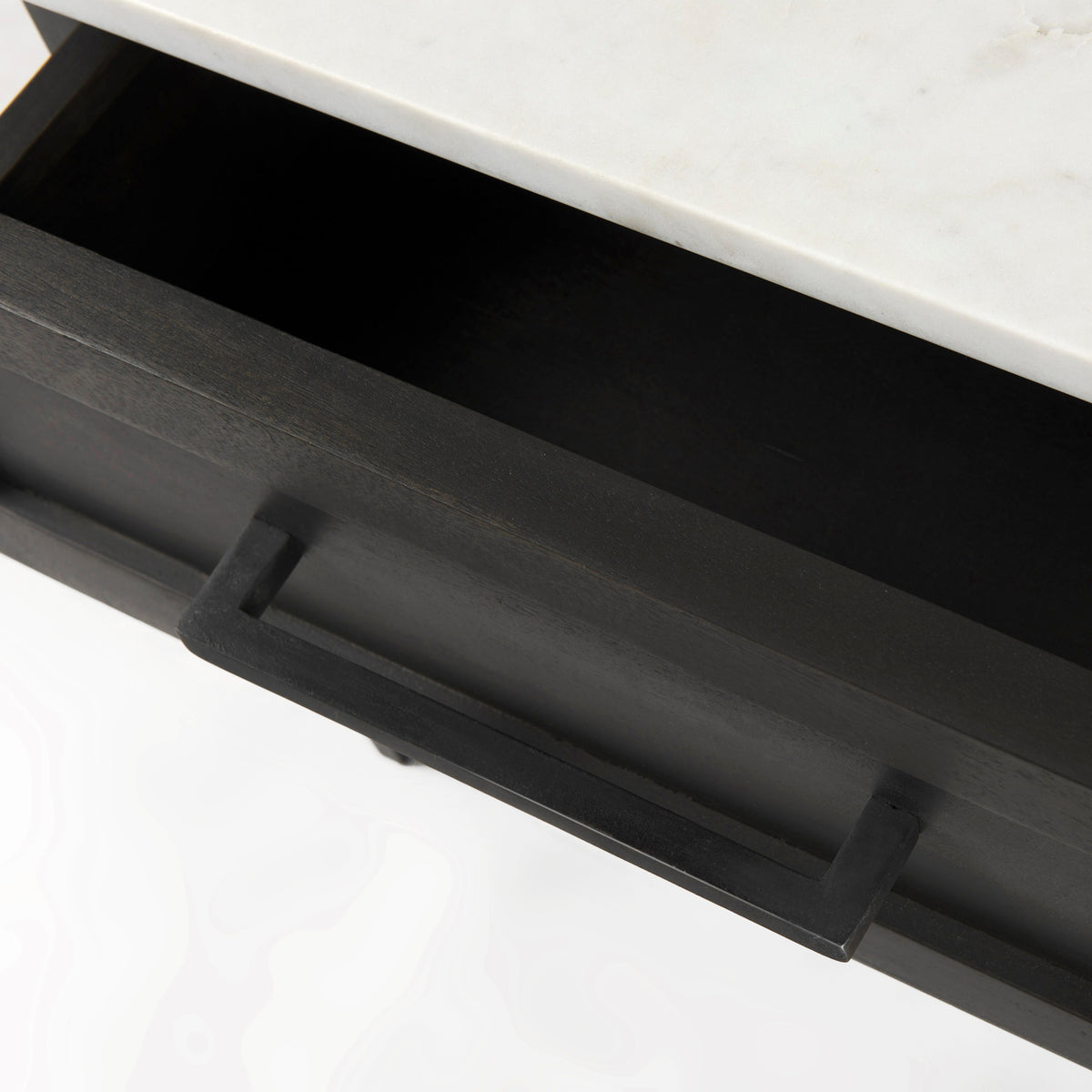 Divina Black-Brown Wood w/ White Marble Top and Black Metal Base 1 Drawer Side Table-End and Side Tables-DECOROLALA