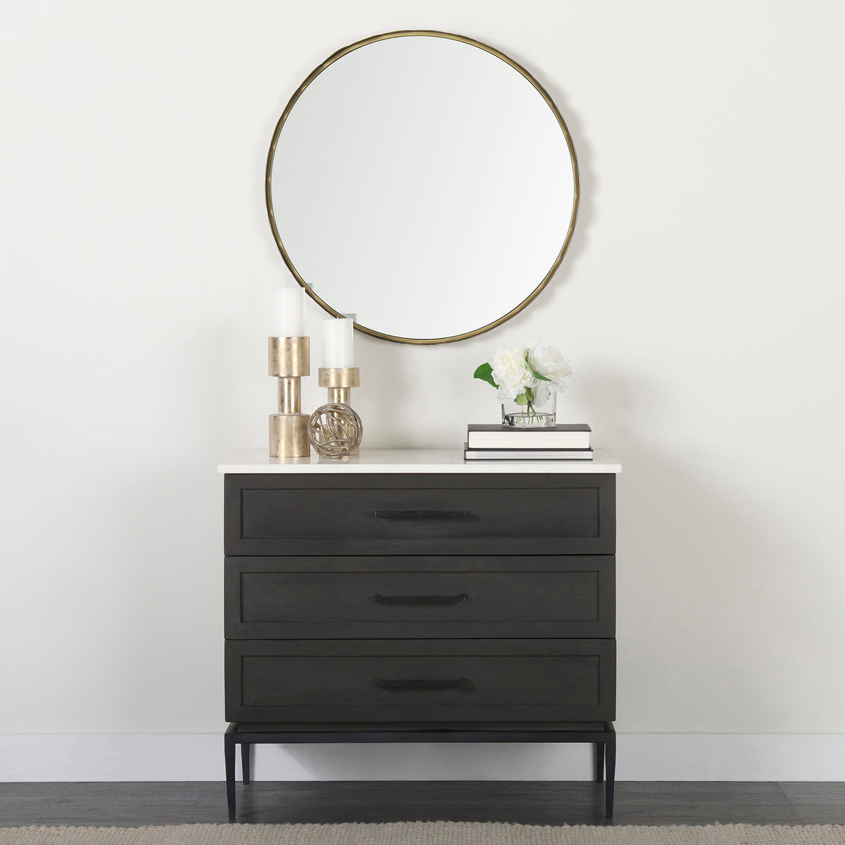 Divina Accent Cabinet - Black-Brown Wood White Marble Top-Accent Cabinets & Chests-DECOROLALA