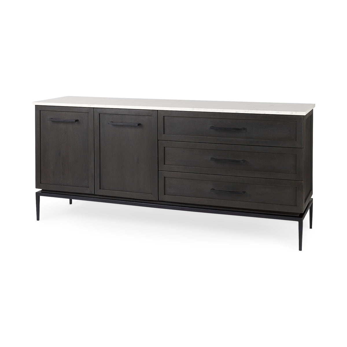 Divina Black-Brown Wood w/ White Marble Top and Black Metal Base Sideboard-Sideboards & Buffets-DECOROLALA