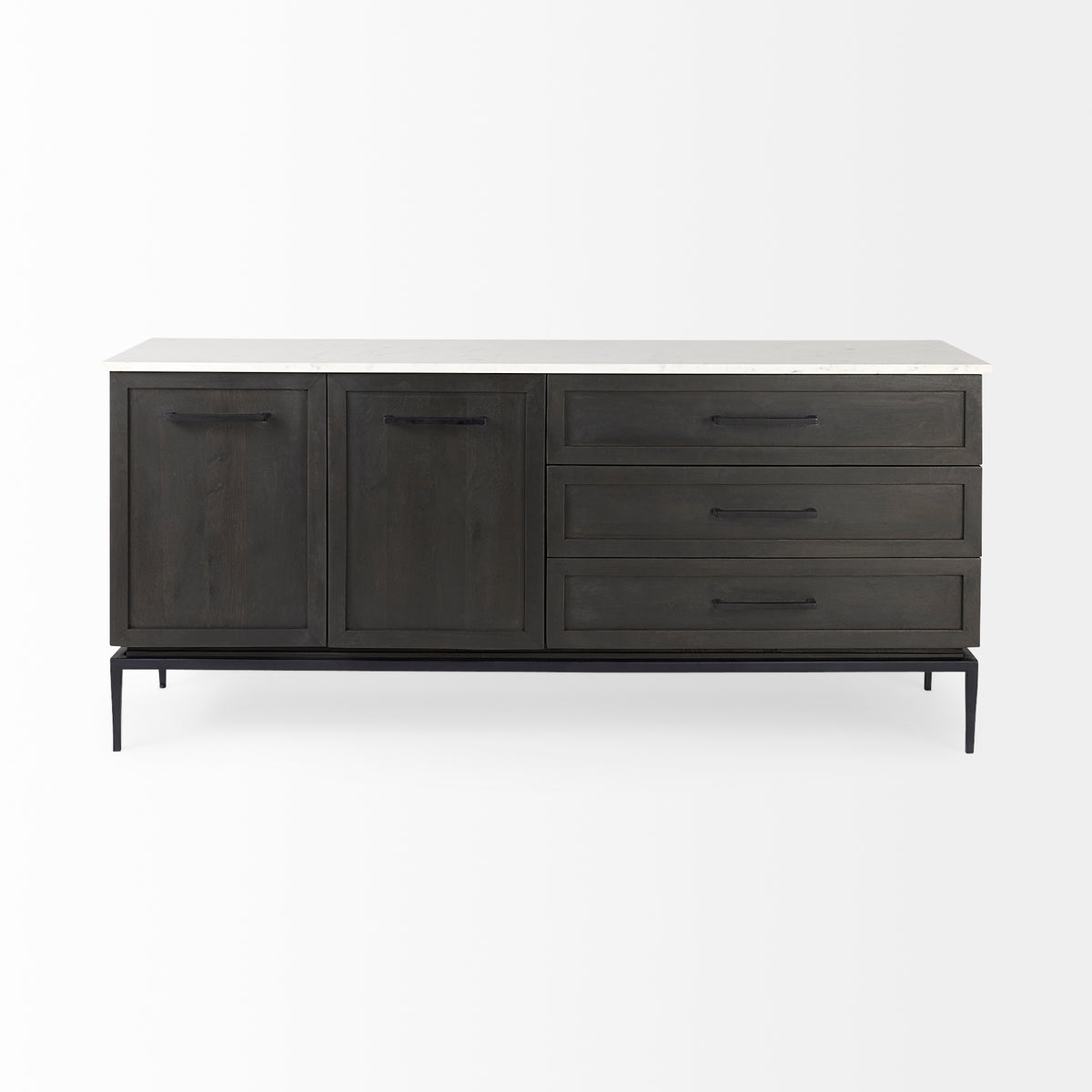Divina Black-Brown Wood w/ White Marble Top and Black Metal Base Sideboard-Sideboards & Buffets-DECOROLALA