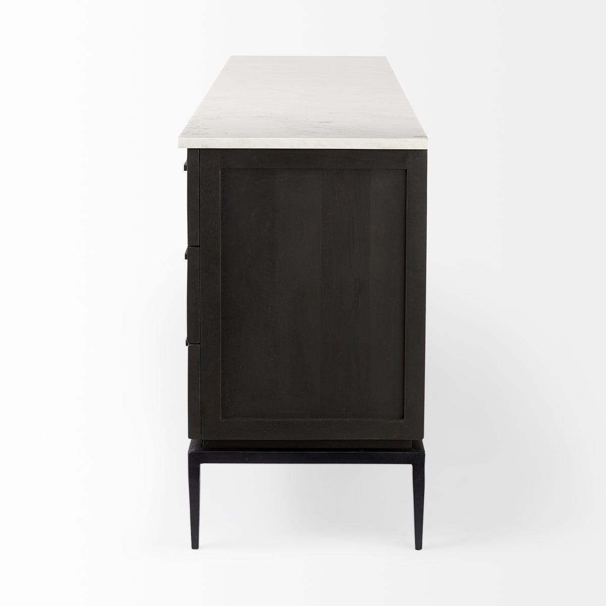 Divina Black-Brown Wood w/ White Marble Top and Black Metal Base Sideboard-Sideboards & Buffets-DECOROLALA