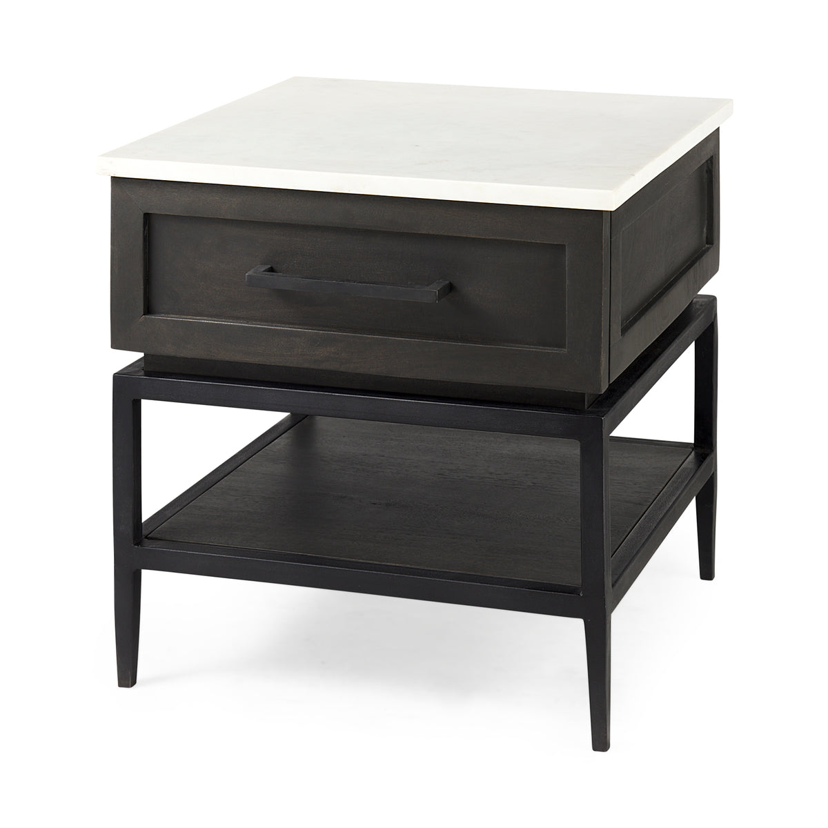 Divina Side Table - Black-Brown Wood & White Marble-Side Tables-DECOROLALA