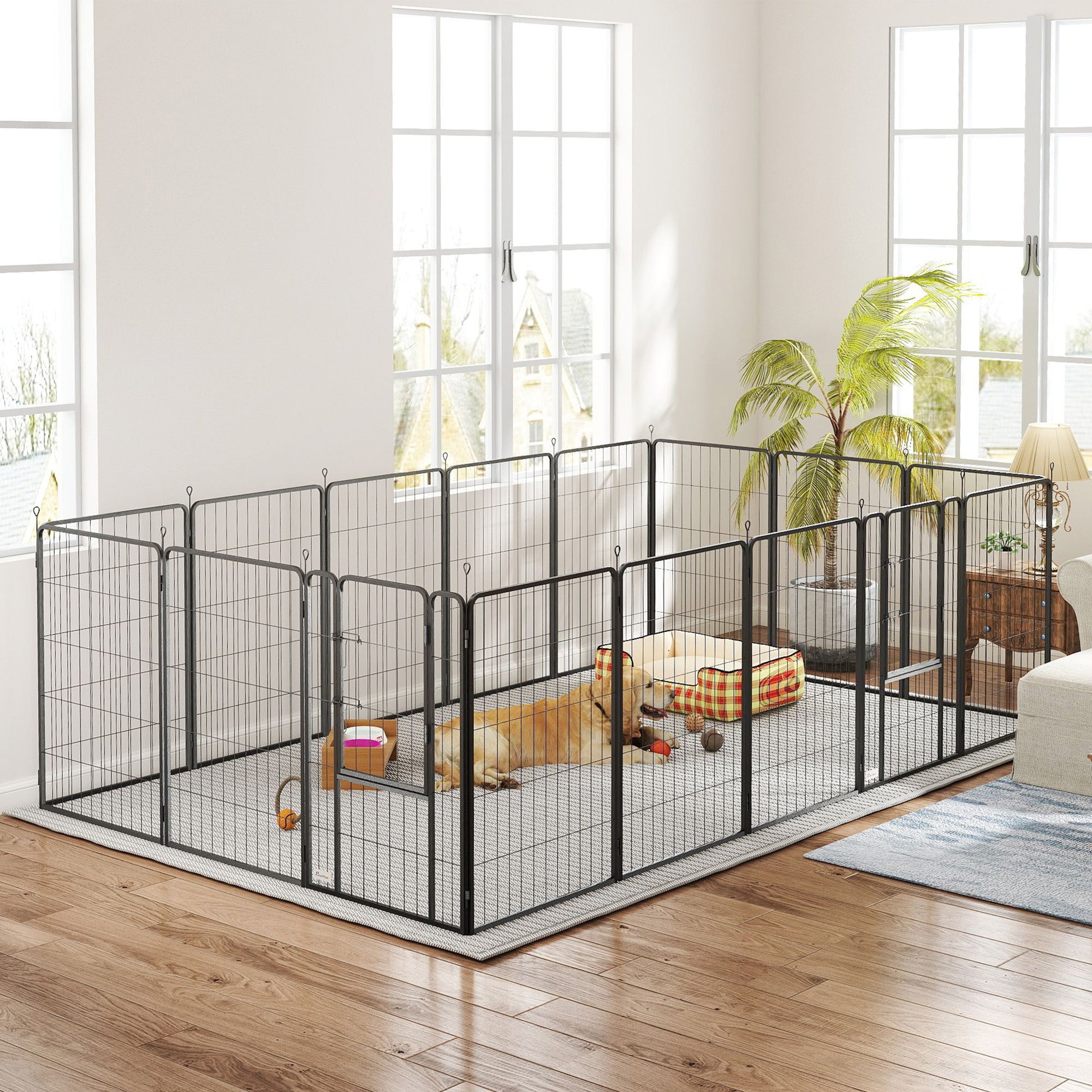 16 Panels Dog Playpen with Straps, Portable & DIY, for Large Dogs, for Yard, RV, Camping, Garden, 39" Height