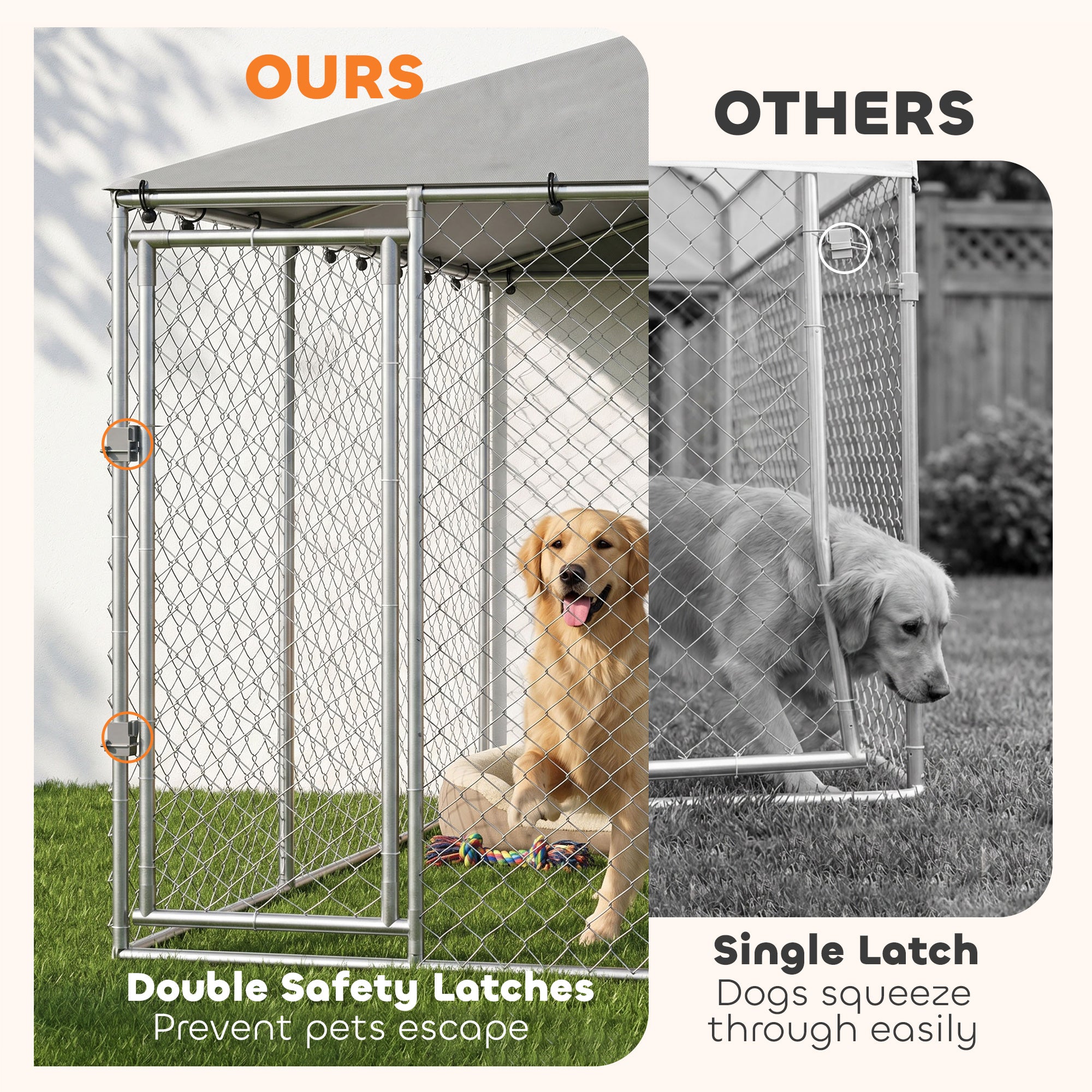 13.1' x 13.1' x 6.6' Outdoor Dog Kennel Heavy Duty Galvanized Steel Chain Link with UV-resistant Roof, Silver