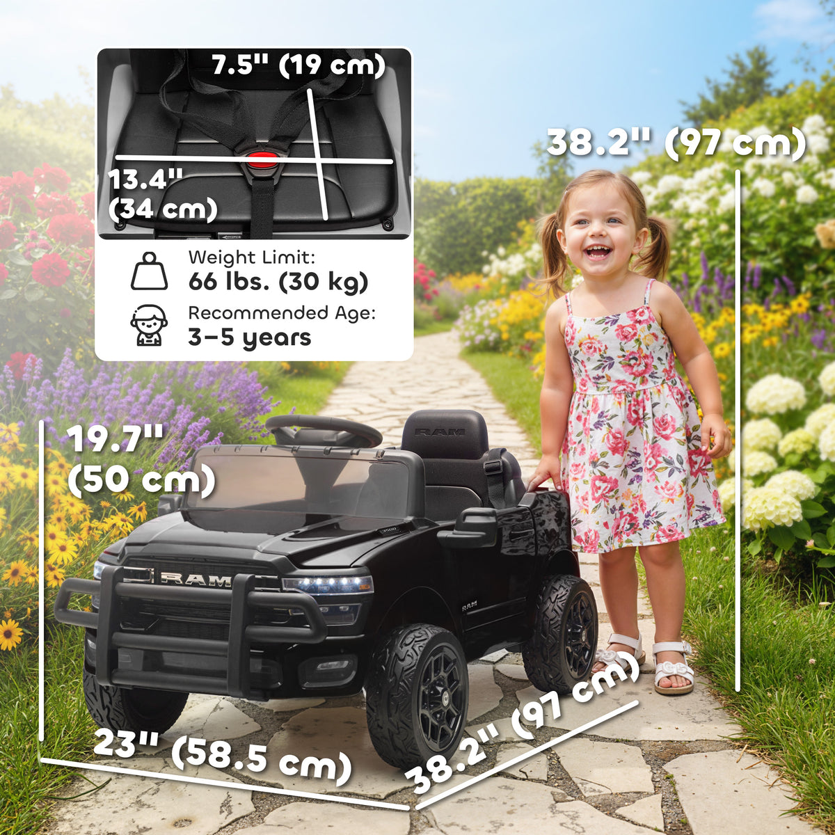 12V Ride on Car, Licensed Dodge RAM 3500 Electric Vehicle with Remote Control, Suspension for 3-5 Years-Toys & Games > Baby & Toddler Toys > Electric Ride-On Toys > Electric Toy Cars-DECOROLALA