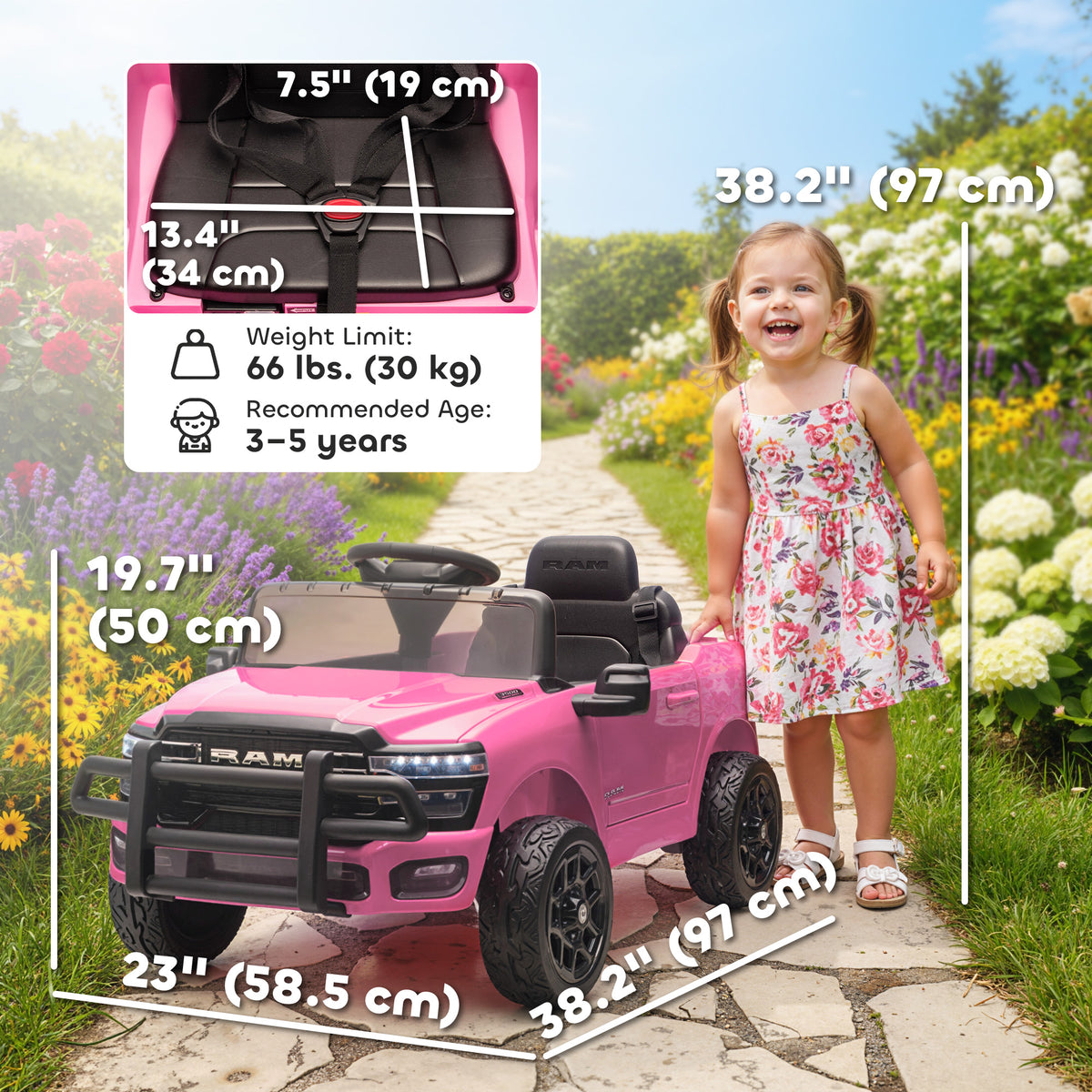 12V Ride on Car, Licensed Dodge RAM 3500 Electric Vehicle with Remote Control, Suspension for 3-5 Years-Toys & Games > Baby & Toddler Toys > Electric Ride-On Toys > Electric Toy Cars-DECOROLALA