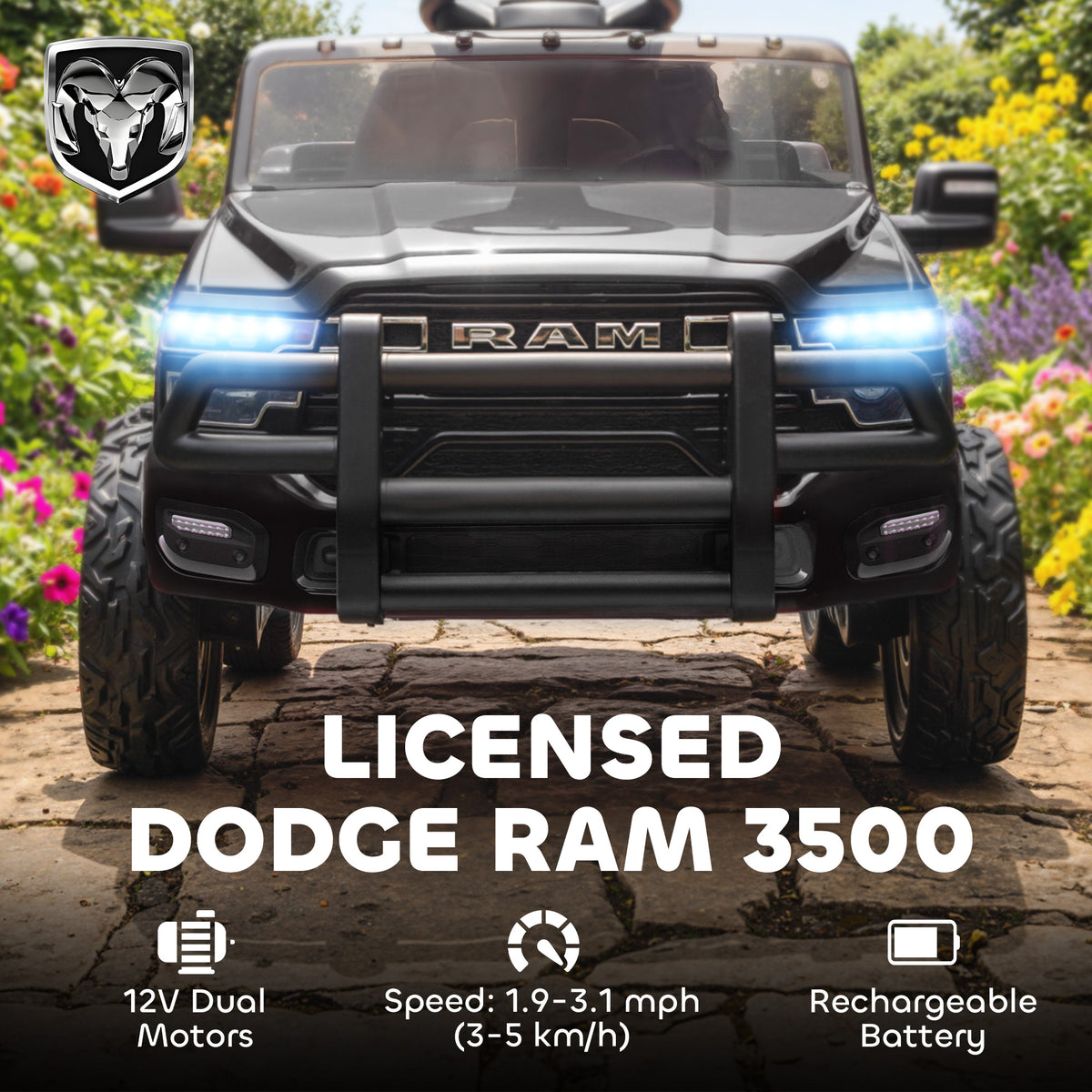 12V Ride on Car, Licensed Dodge RAM 3500 Electric Vehicle with Remote Control, Suspension for 3-5 Years-Toys & Games > Baby & Toddler Toys > Electric Ride-On Toys > Electric Toy Cars-DECOROLALA