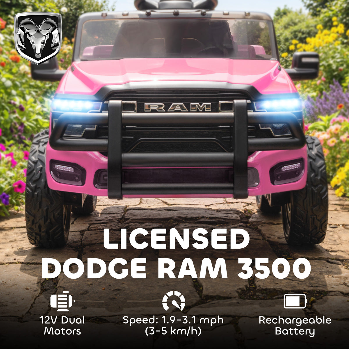 12V Ride on Car, Licensed Dodge RAM 3500 Electric Vehicle with Remote Control, Suspension for 3-5 Years-Toys & Games > Baby & Toddler Toys > Electric Ride-On Toys > Electric Toy Cars-DECOROLALA
