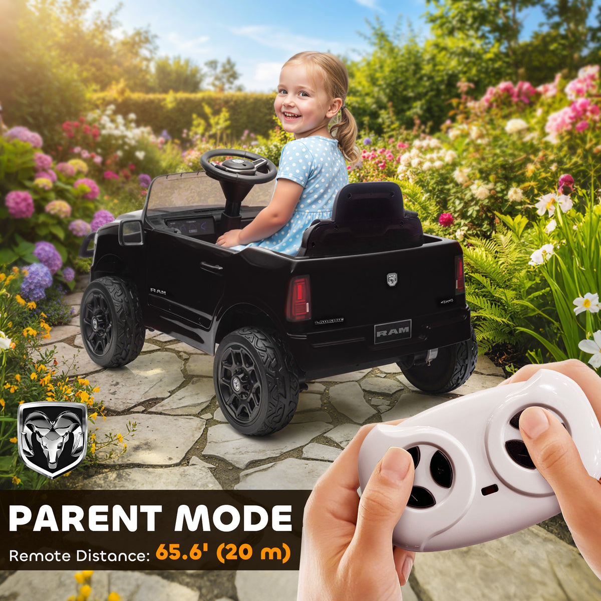 12V Ride on Car, Licensed Dodge RAM 3500 Electric Vehicle with Remote Control, Suspension for 3-5 Years-Toys & Games > Baby & Toddler Toys > Electric Ride-On Toys > Electric Toy Cars-DECOROLALA