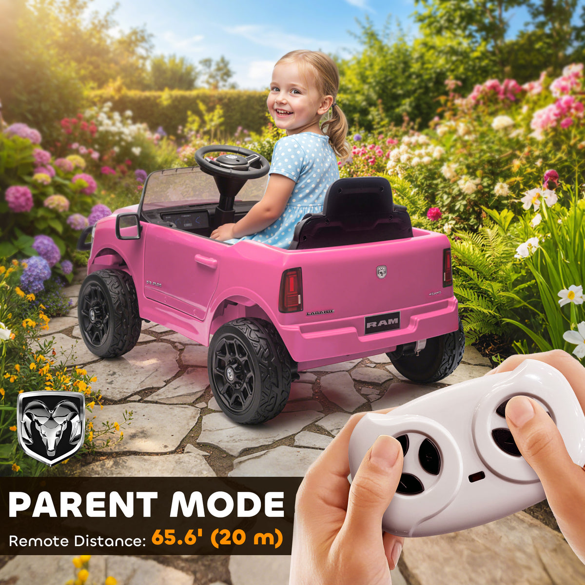 12V Ride on Car, Licensed Dodge RAM 3500 Electric Vehicle with Remote Control, Suspension for 3-5 Years-Toys & Games > Baby & Toddler Toys > Electric Ride-On Toys > Electric Toy Cars-DECOROLALA