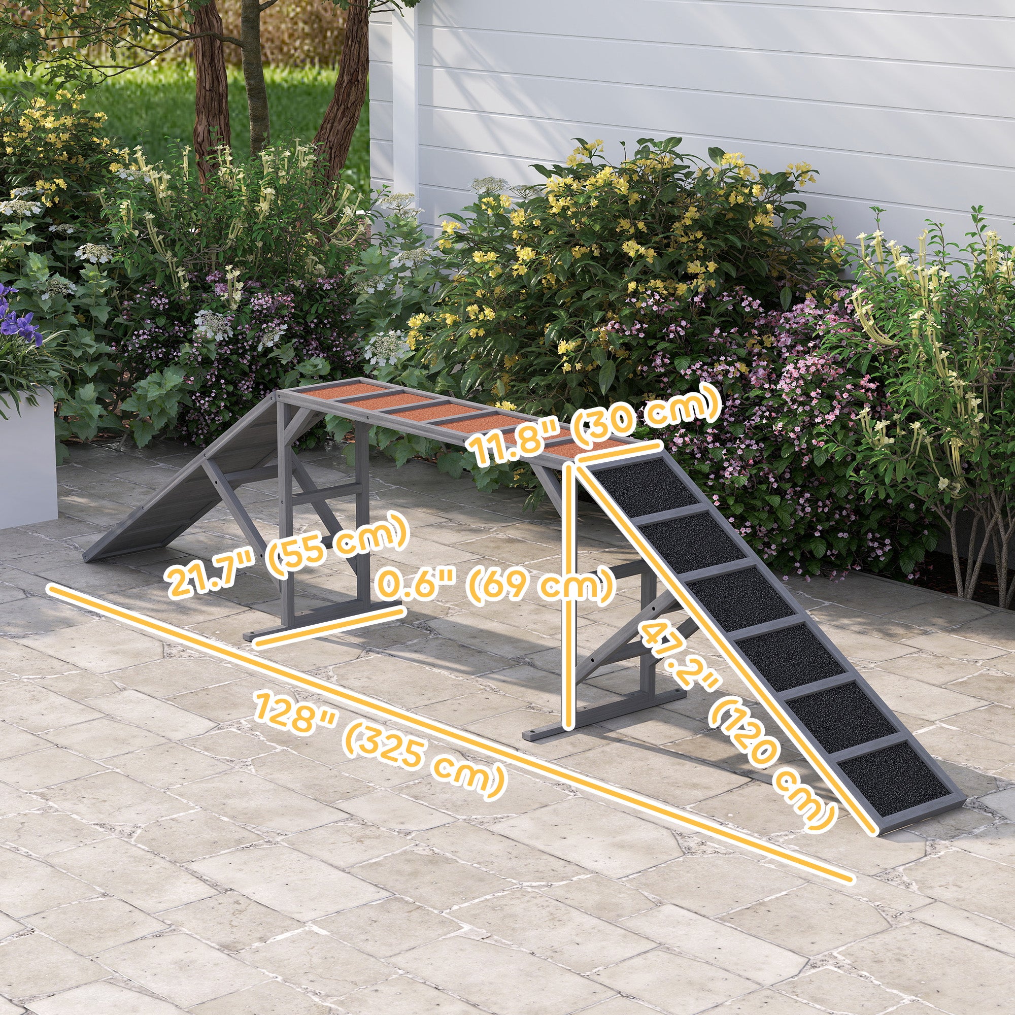 Dog Agility Equipment Ramp with Safety Bar, Non-slip Surface, for Walk and Pause Training, Gray-Dogs-DECOROLALA