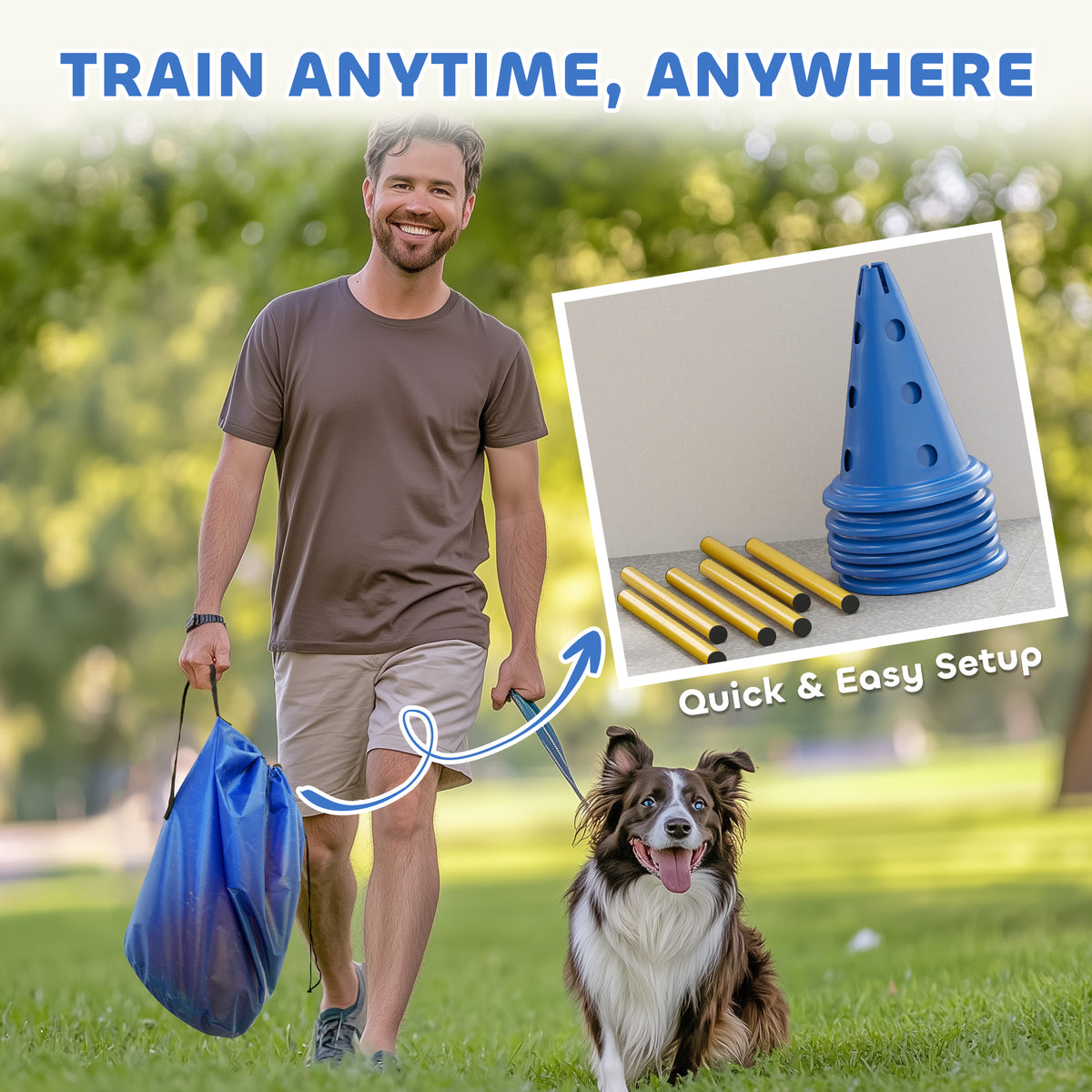Dog Agility Hurdle Cone Set - 3 Adjustable Jumps Blue-Dogs-DECOROLALA